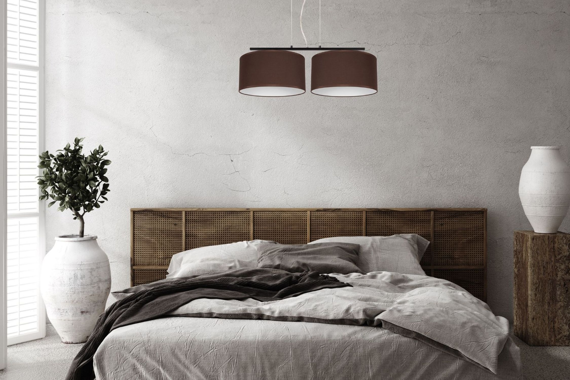 Stoff Pendelleuchte blendarm Braun Weiß E27 70 cm lang