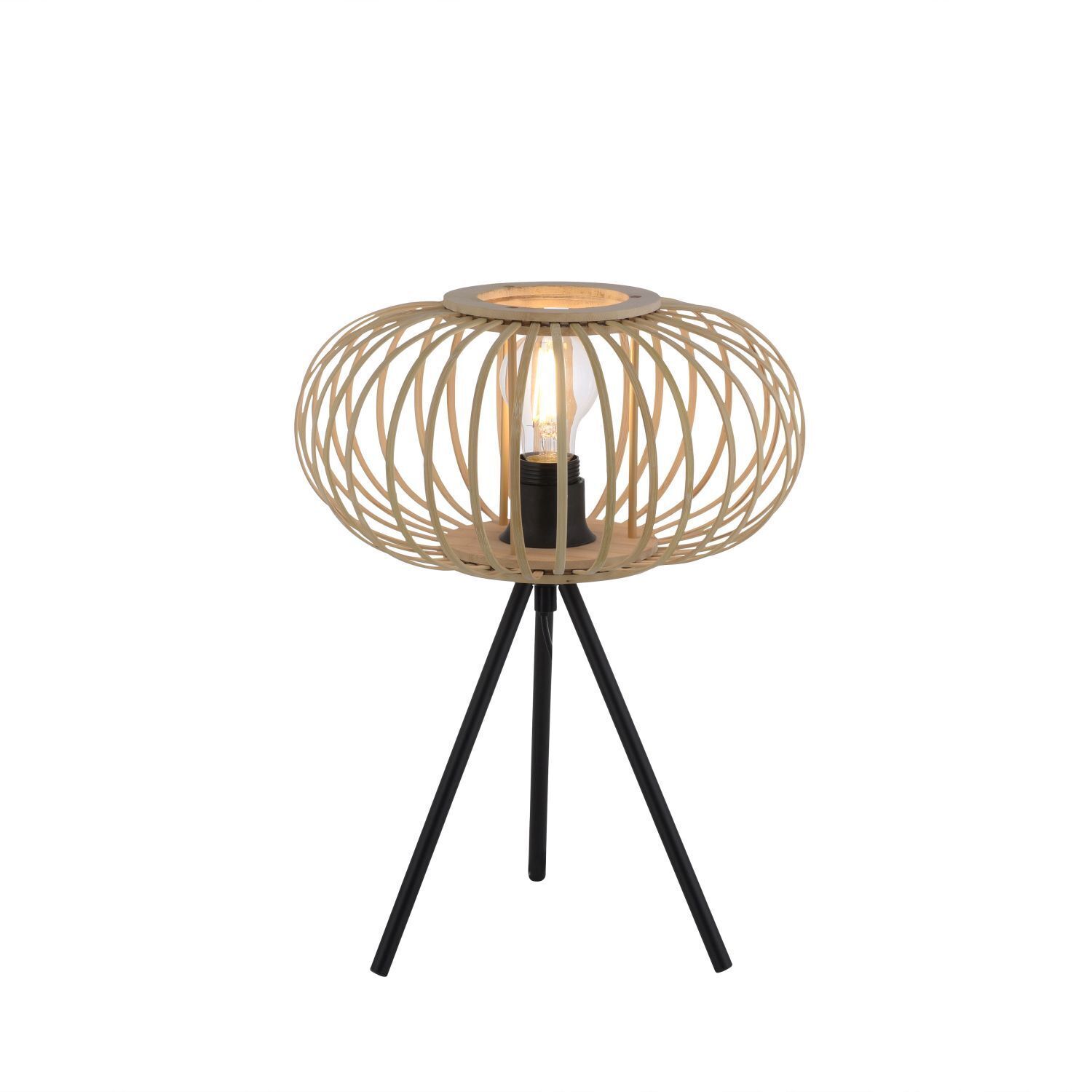 Tripod Tischleuchte Skandinavisch Holzschirm E27 41 cm Lampe