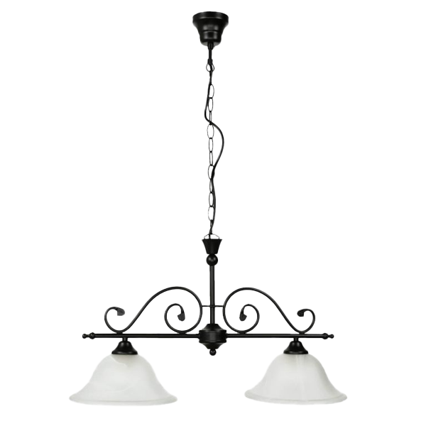 Deckenleuchte, Kronleuchter, Metall, Glasabschirmung, zwei Leuchten