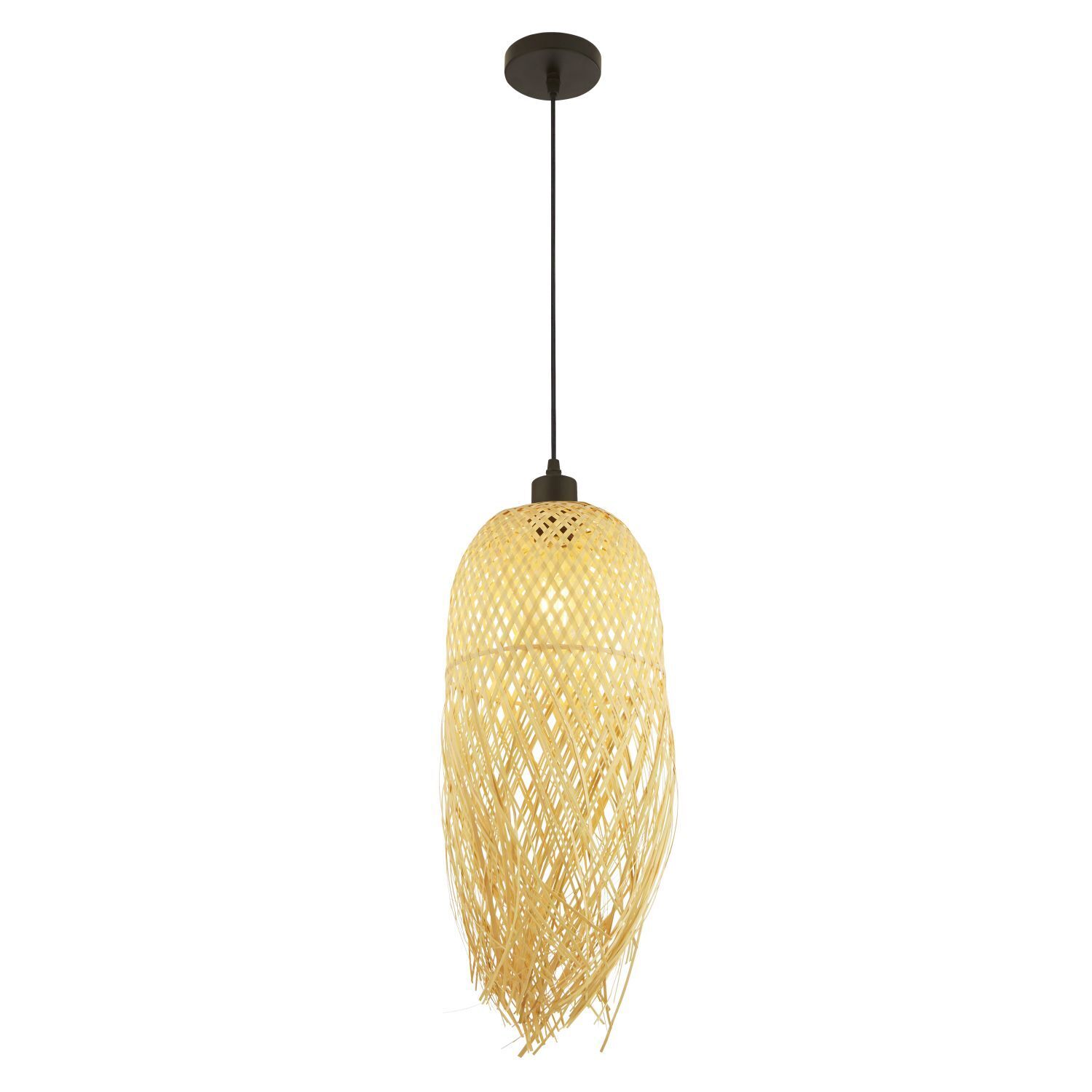 Boho Pendelleuchte Holz Bambus Ø 20 cm für E27 Natur Schwarz