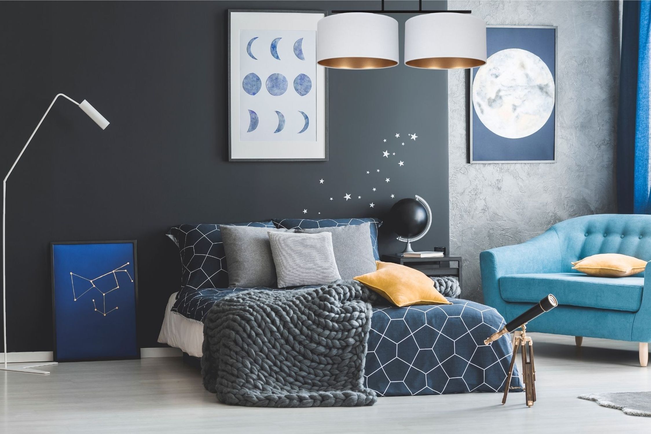 Deckenlampe Stoff blendarm Schwarz Weiß Gold E27 70 cm Moebel, Inneneinrichtung