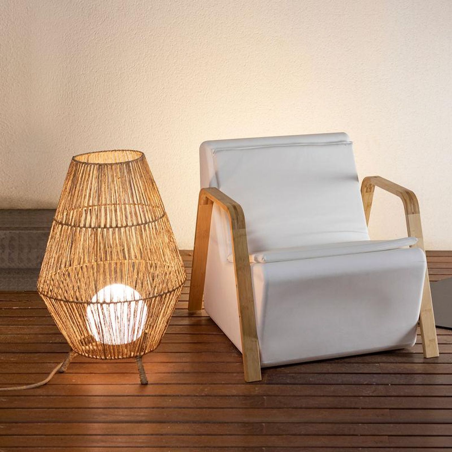 LED Tischleuchte außen IP54 72 cm Rattan Dimmer Fernbedienung