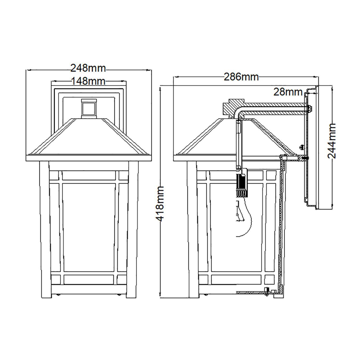 Vintage Außenlampe Wand E27 IP44 H: 41,8 cm Schwarz Lampe