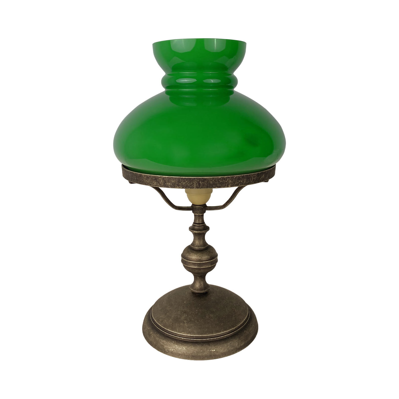 Tischlampe 39 cm Jugendstil Glas Messing in Bronze Antik Grün