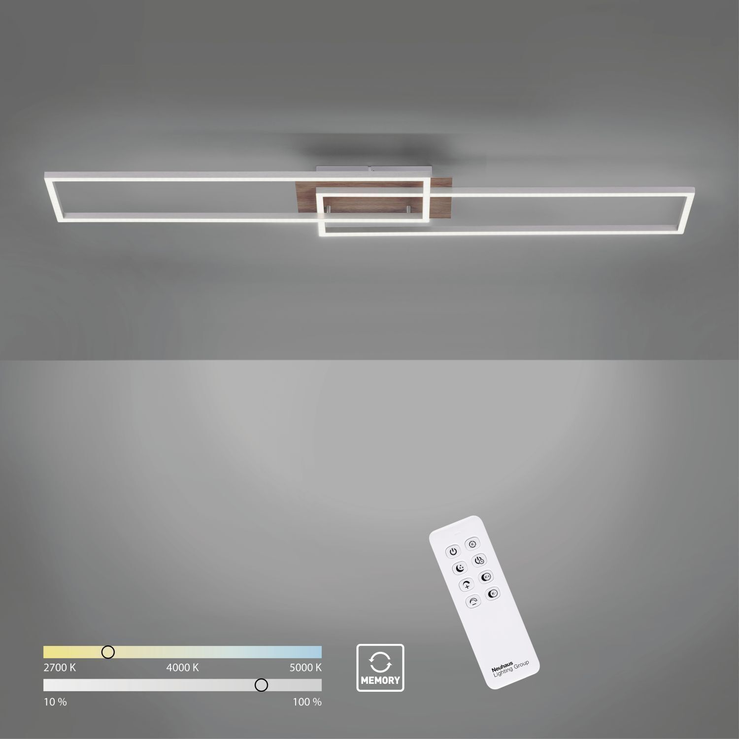 Dimmbare LED Deckenlampe L:110 cm 2700-5000 K in Natur