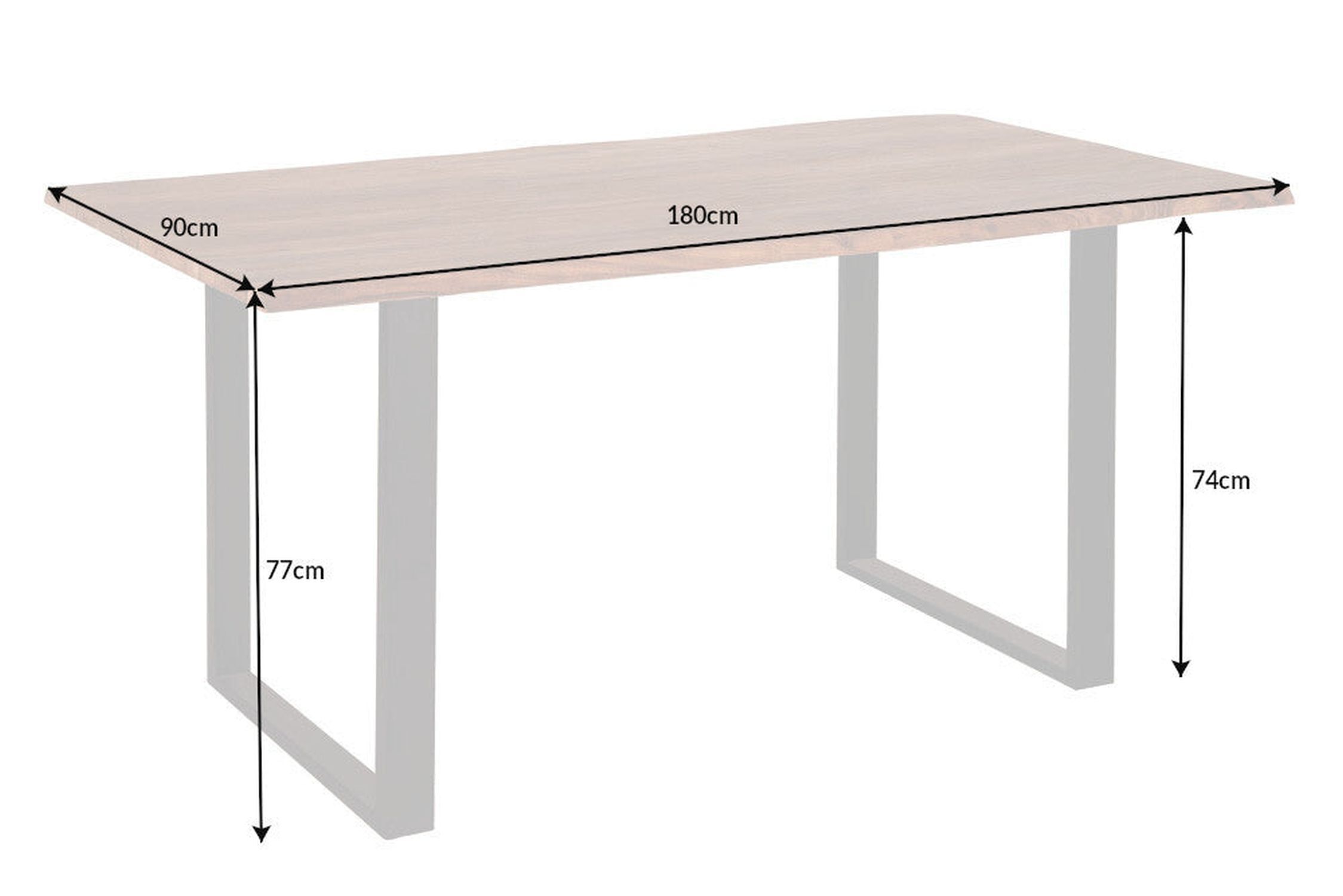 Esstisch Akazienholz Metall Baumkante 180 x 90 cm