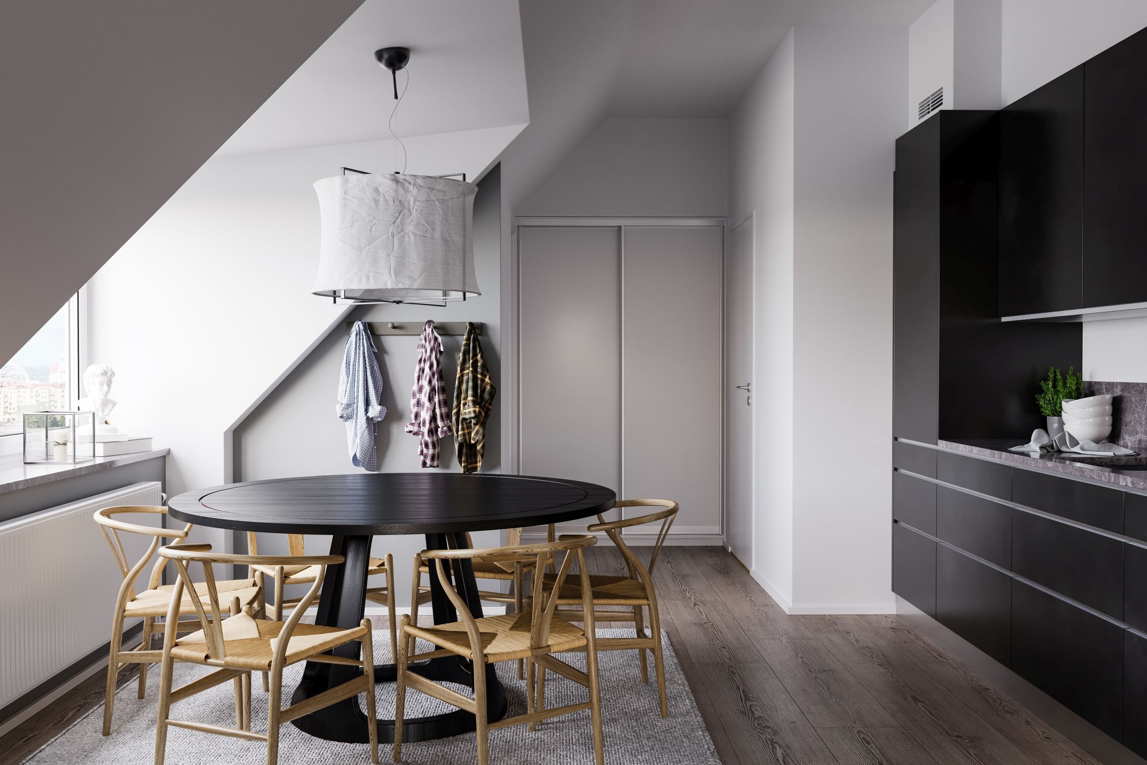 Hängelampe Weiß Schwarz B: 61,5 cm Metall Stoff E27 Innenarchitektur, Esszimmer, Esstisch, Tisch, Fußboden