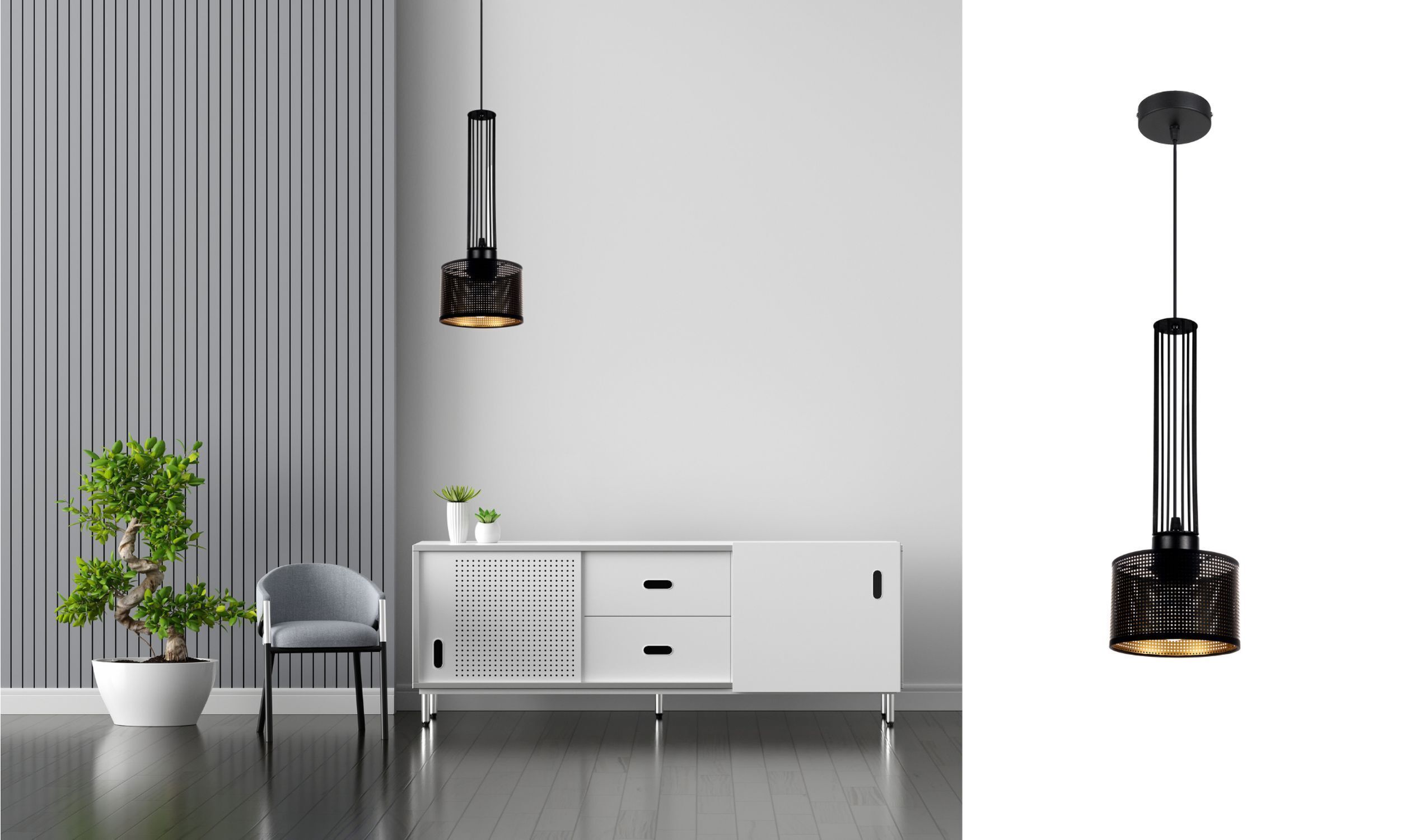 _Pendant light, schwarzmetall, zylindrischer schirm, hängelampe, minimalistisch