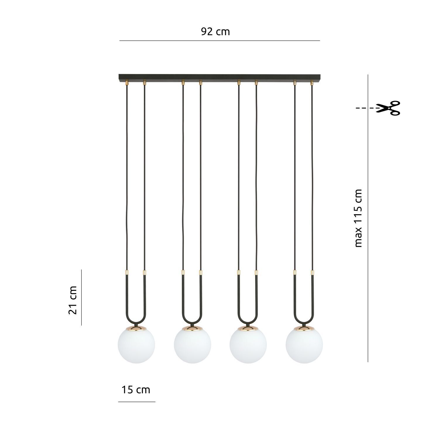Hängeleuchte Glas Metall B: 92 cm Schwarz Weiß E14 4-flammig