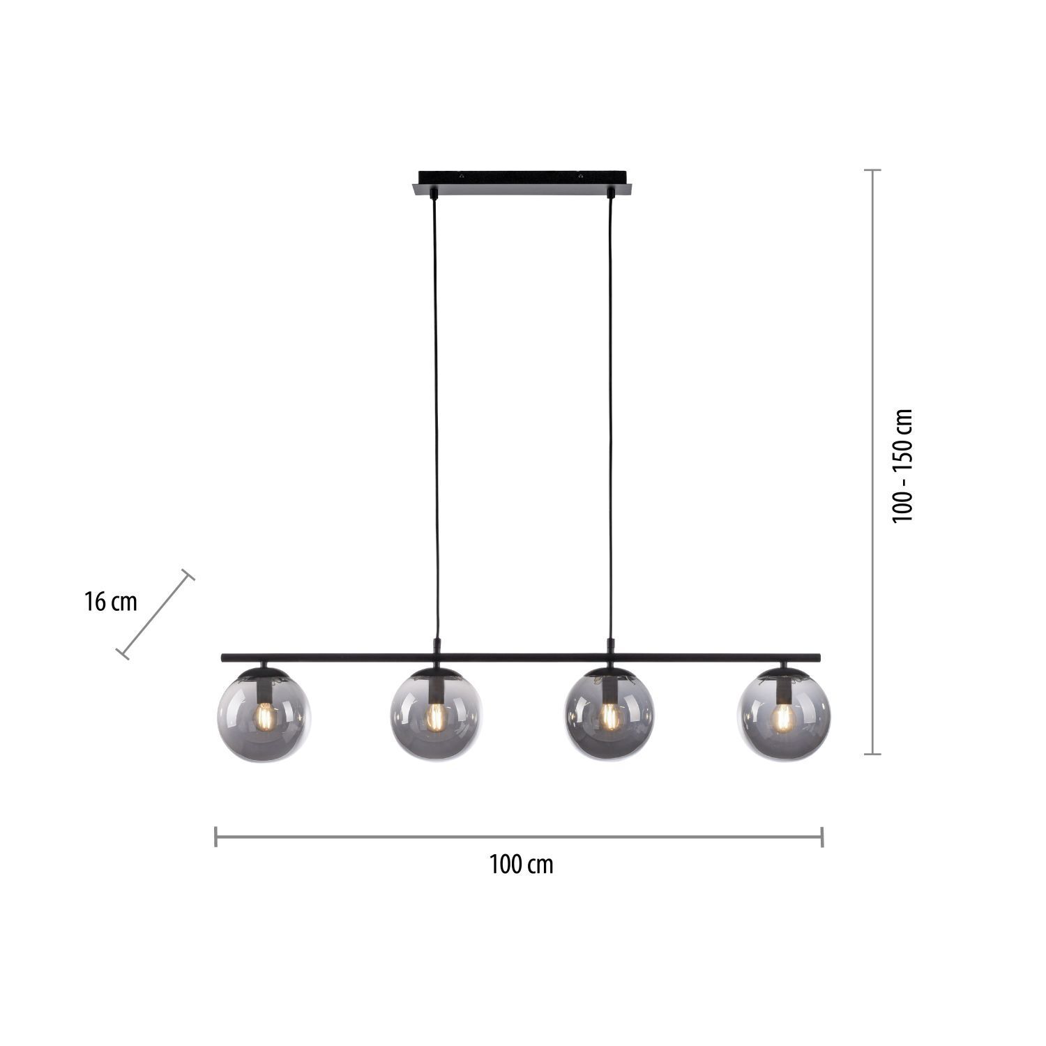 Längliche Pendelleuchte Rauchglas 100 cm E14 wohnlich