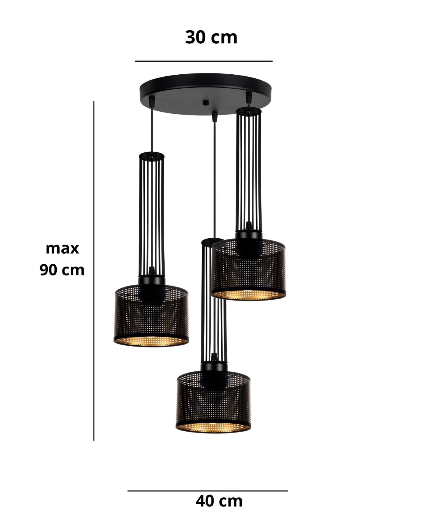 Dekorative Hängelampe Metall 3-flammig E27 Schwarz Gold Lampe