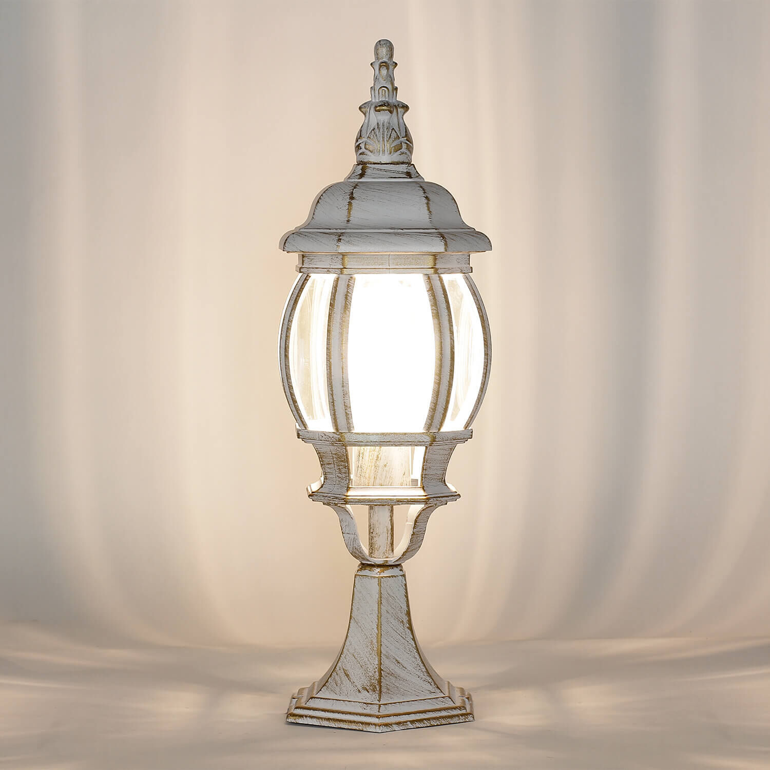 Rustikale Sockelleuchte Weiß Gold 50cm IP44 E27 Lampe