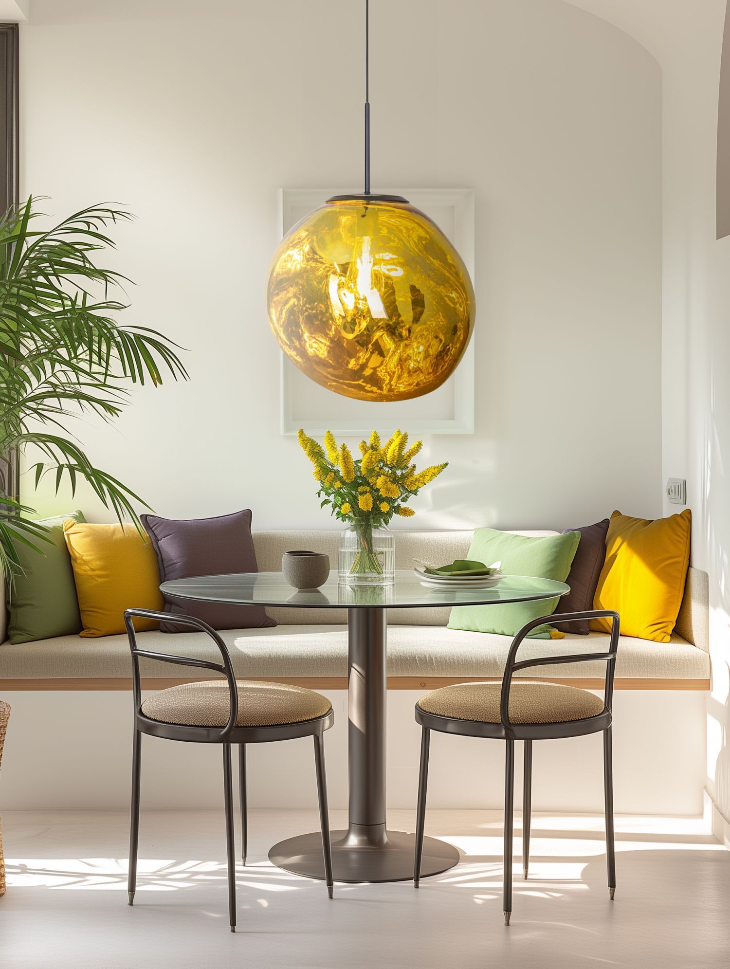 Runde Hängelampe Glas Gelb E27 Ø36 cm Modern stilvoll