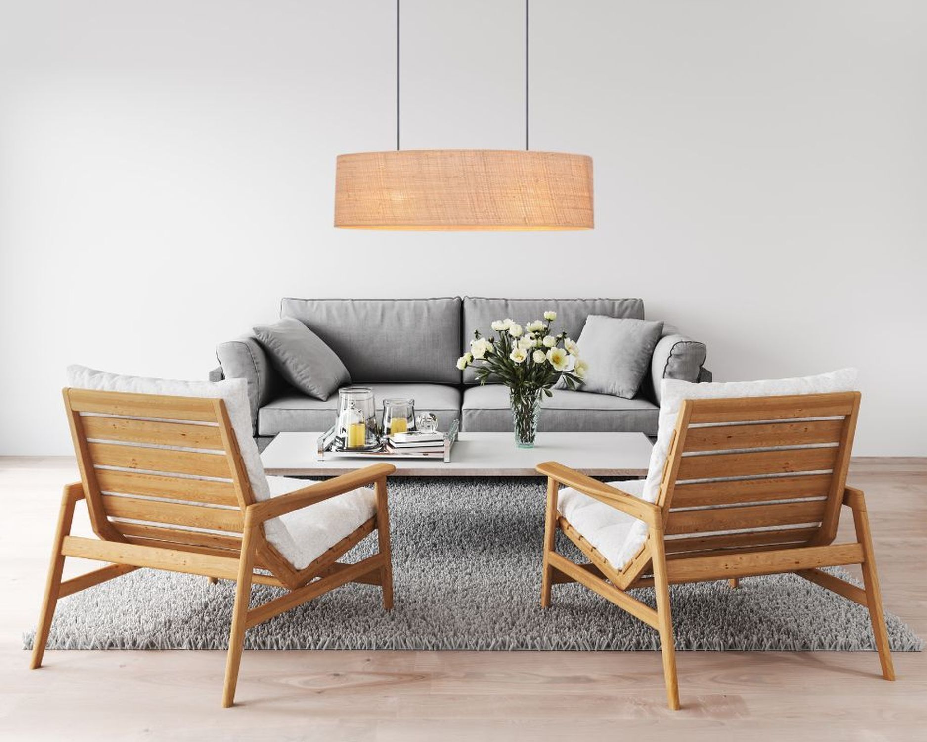 wohnzimmer, sofa, couchtisch, hängelampe, holzstühle