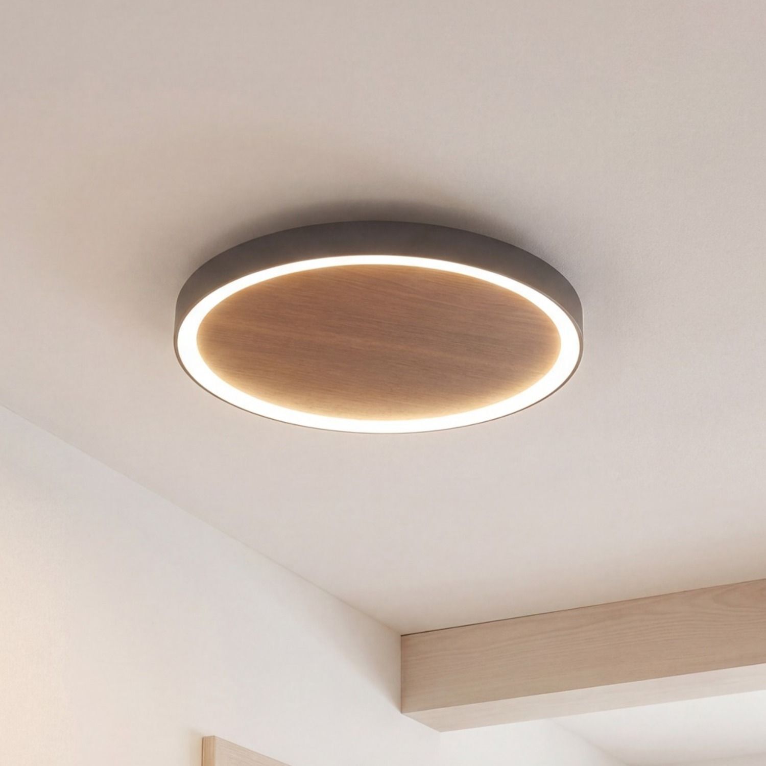 deckenleuchte, rund, holzoptik, led, inneres licht