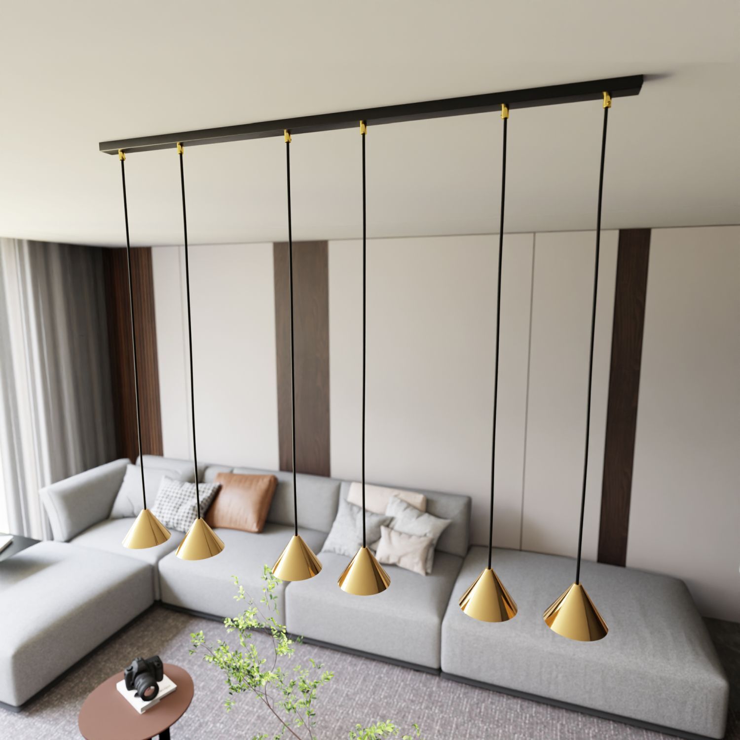 Pendelleuchte Metall B: 116 cm XXL H: max. 100 cm Schwarz Gold