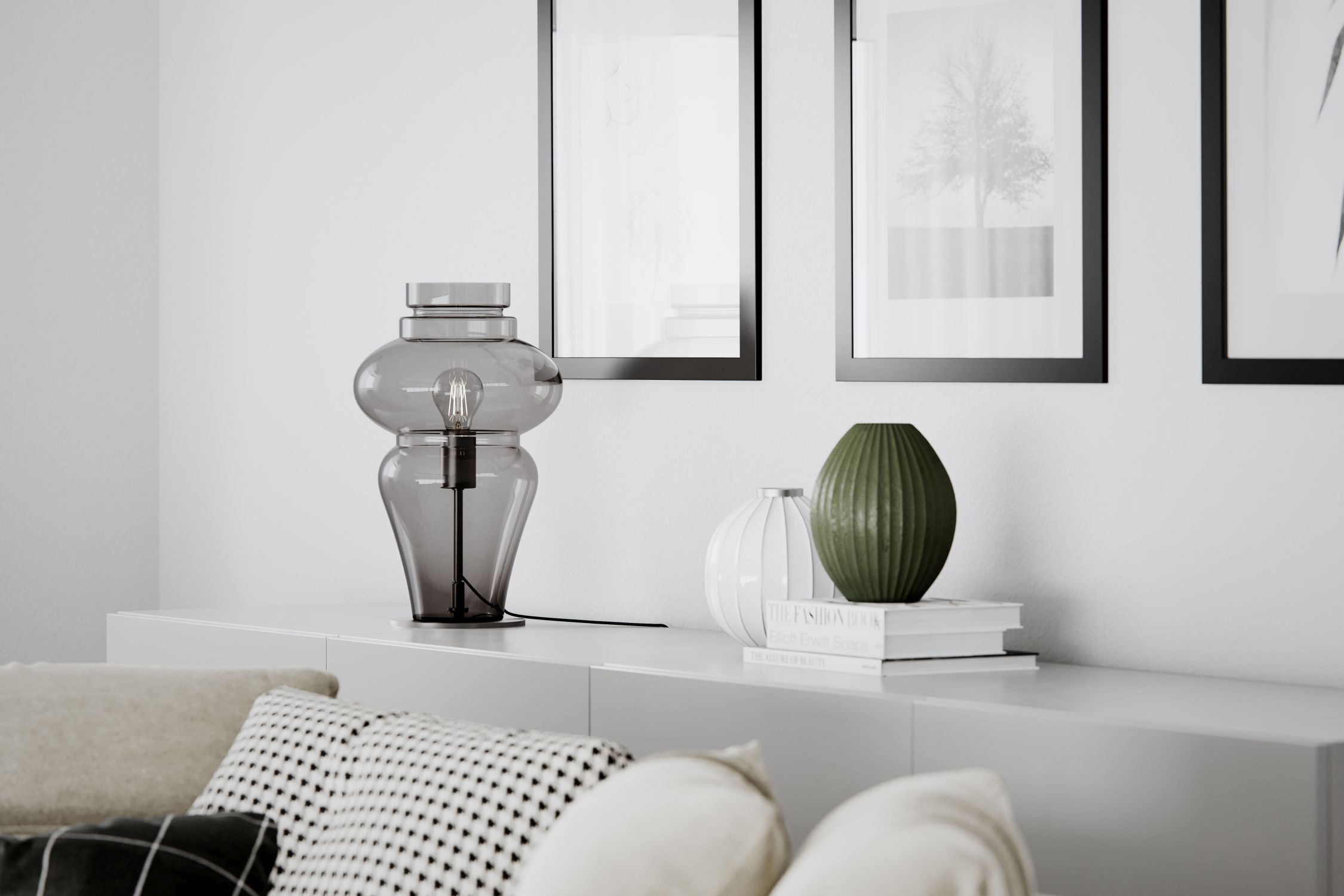 Tischleuchte Rauchglas Metall 40,6 cm E27 Kabelschalter Tischlampe, Glaslampe, Dekorvase, Wohnzimmerdeko, Vase