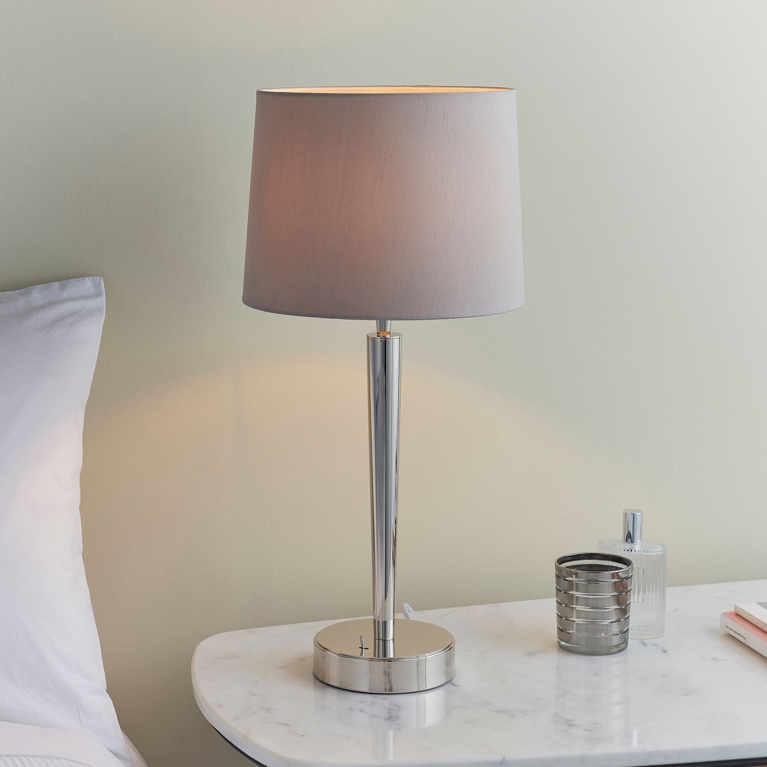 Tischleuchte Stoff Metall 51,5 cm in Nickel Beige E14 FELIX