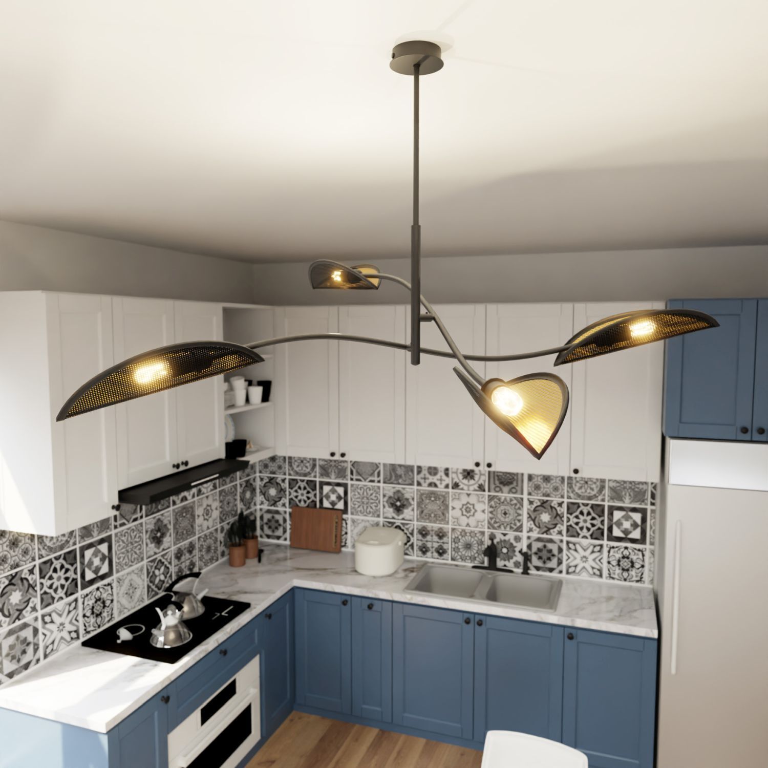 Drinnen, Küche, Innenarchitektur, Leuchte, Kochfeld