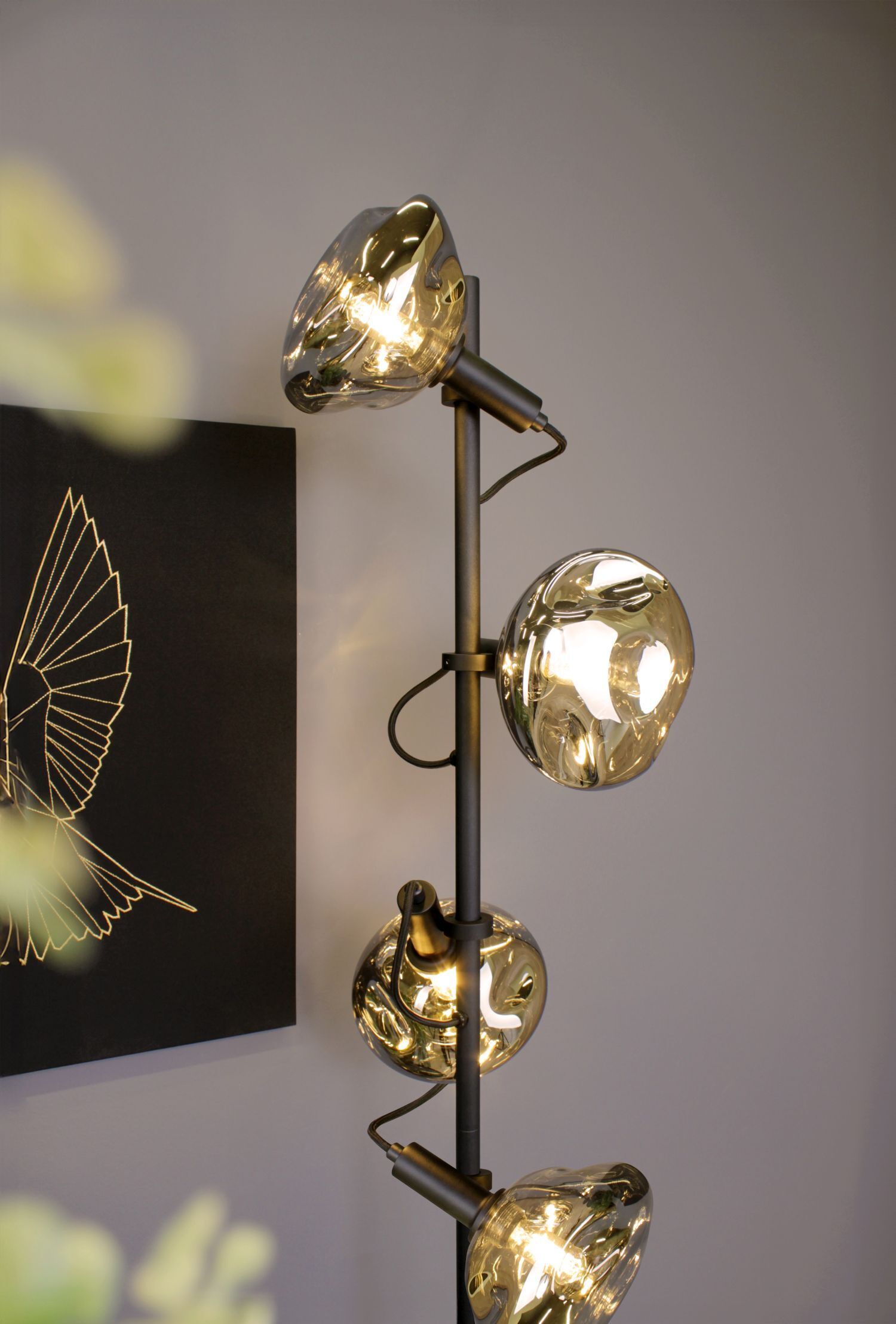 Stehlampe Glas Aluminium in Schwarz Silber 166 cm E14 Lampe