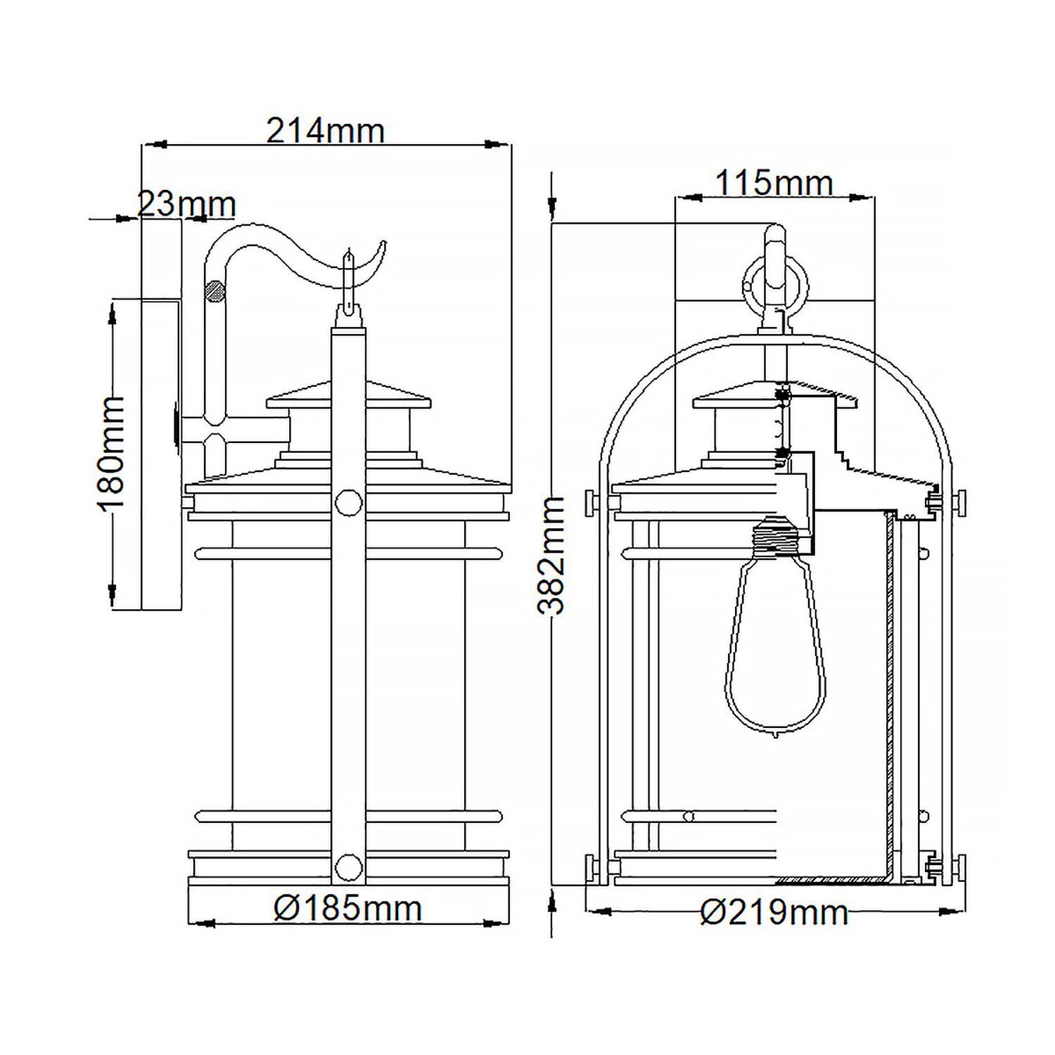 Außenwandleuchte H: 38,2 cm IP44 E27 Aluminium Regenglas