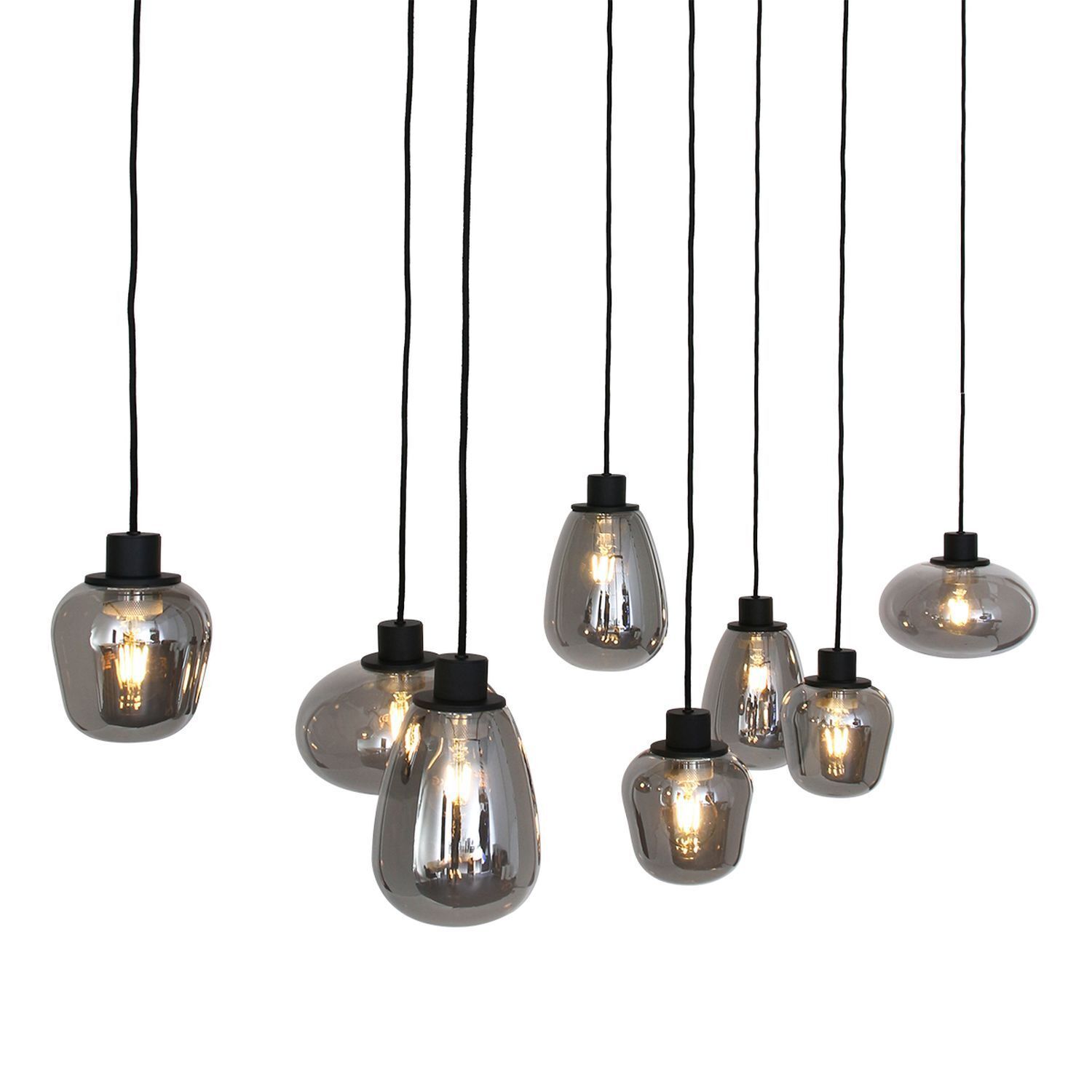 Runde Hängelampe Schwarz Rauchgrau Glas Metall 145 cm