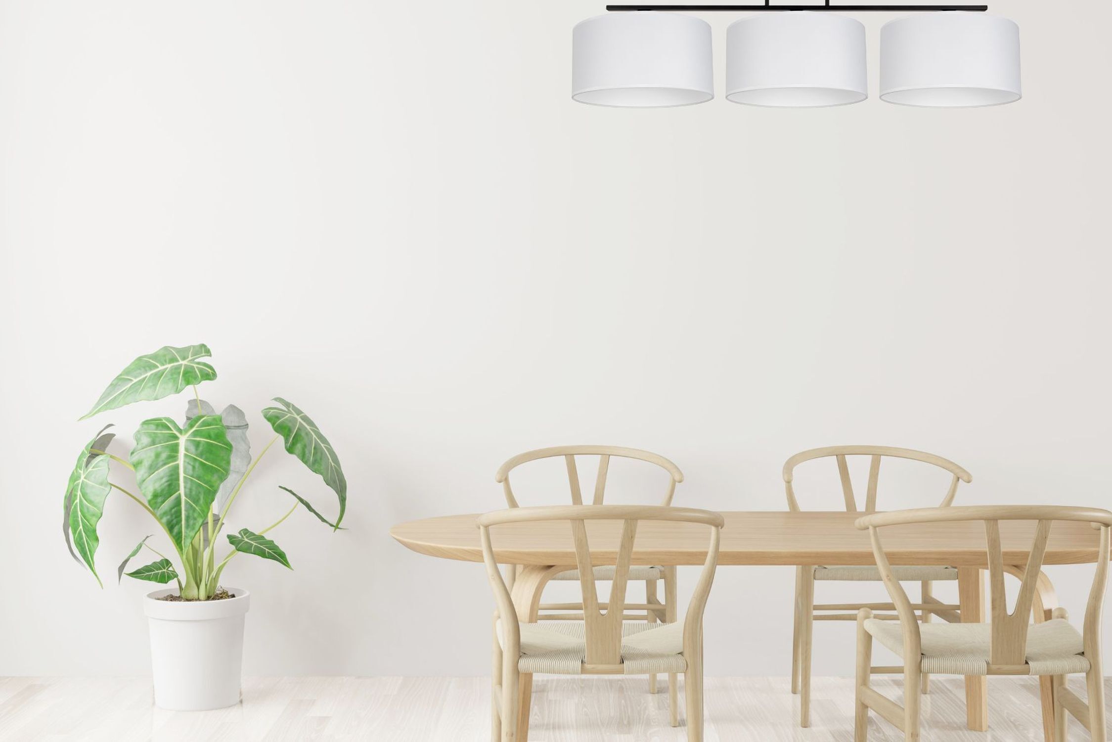 Blendarme Deckenleuchte Stoff Schwarz Weiß E27 3-flmg tisch, stuhl, holz, pflanze, hängelampe