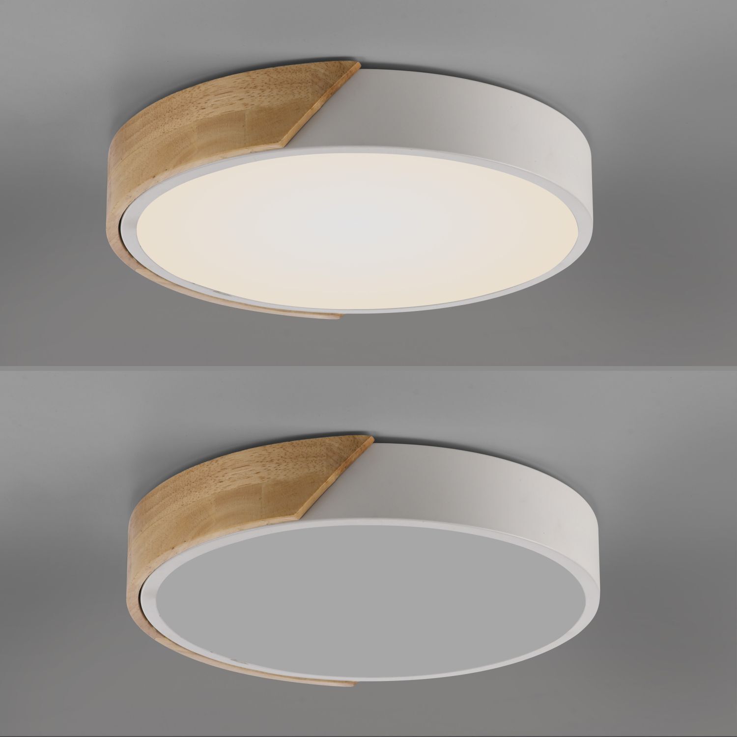 Runde LED Deckenlampe Holz Ø32 cm Weiß Natur 2520 lm