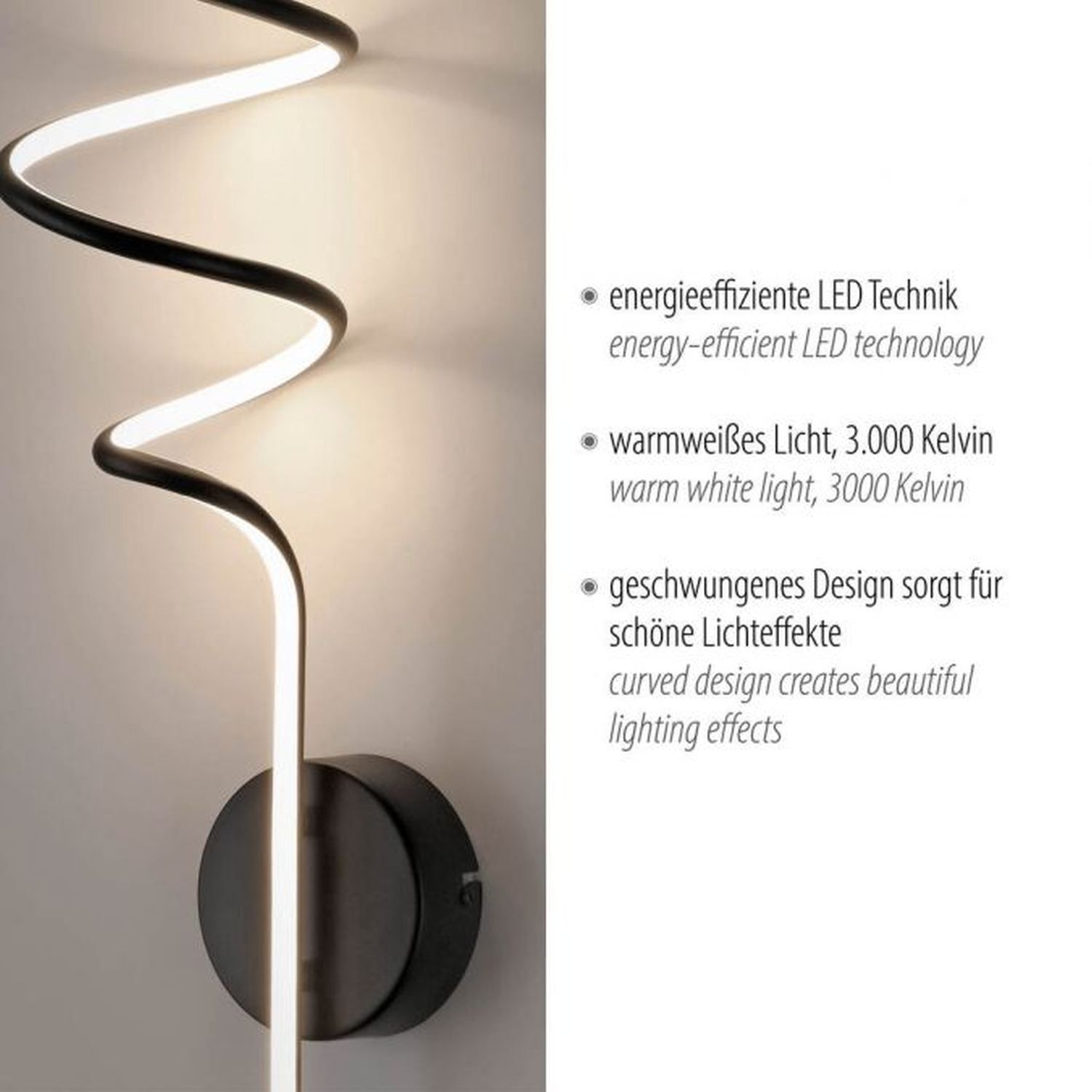 Schwarze LED Wandleuchte Metall warmweiß 3000 K 2330 lm
