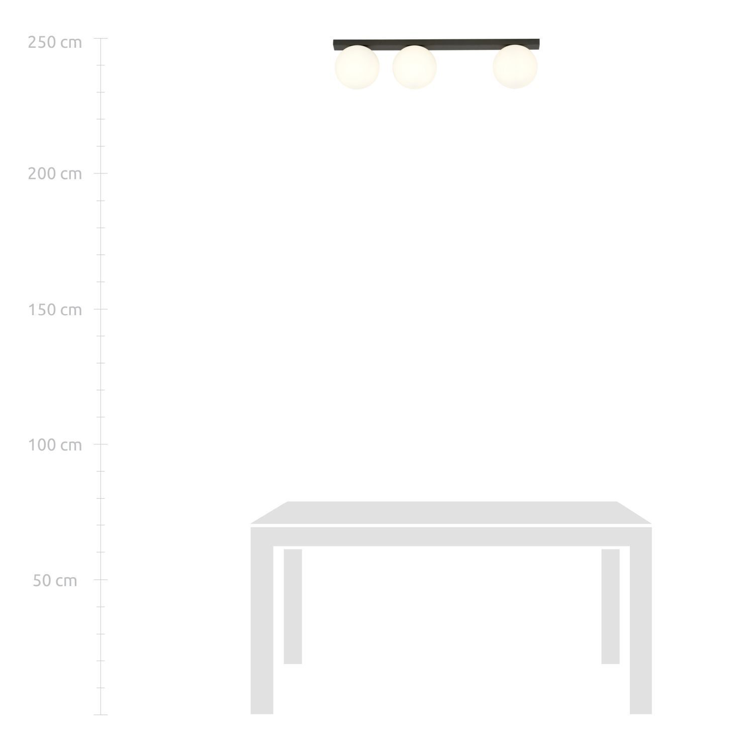 Deckenlampe 3-flammig E14 70 cm lang Glas Metall Weiß Schwarz