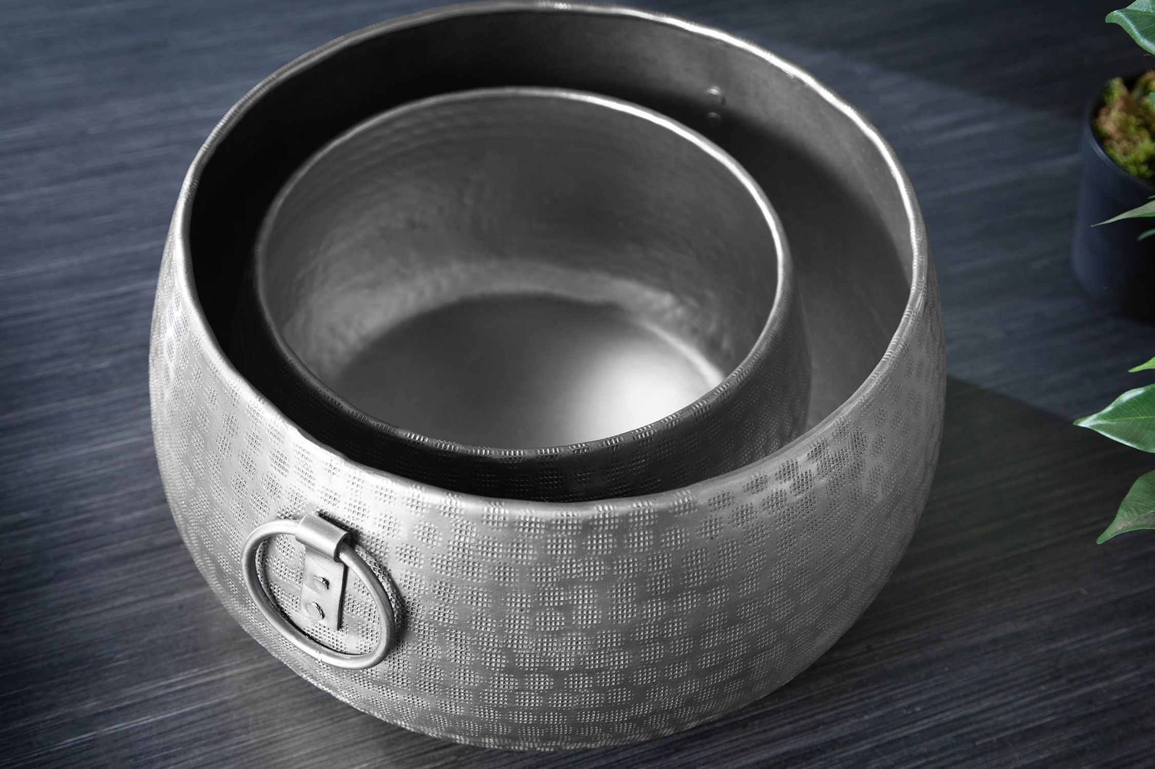 Übertopf 2er Set Metall Handarbeit Hammerschlag in Silber Kochgeschirr, Topf, Kochtopf, Essen, Kochpfanne