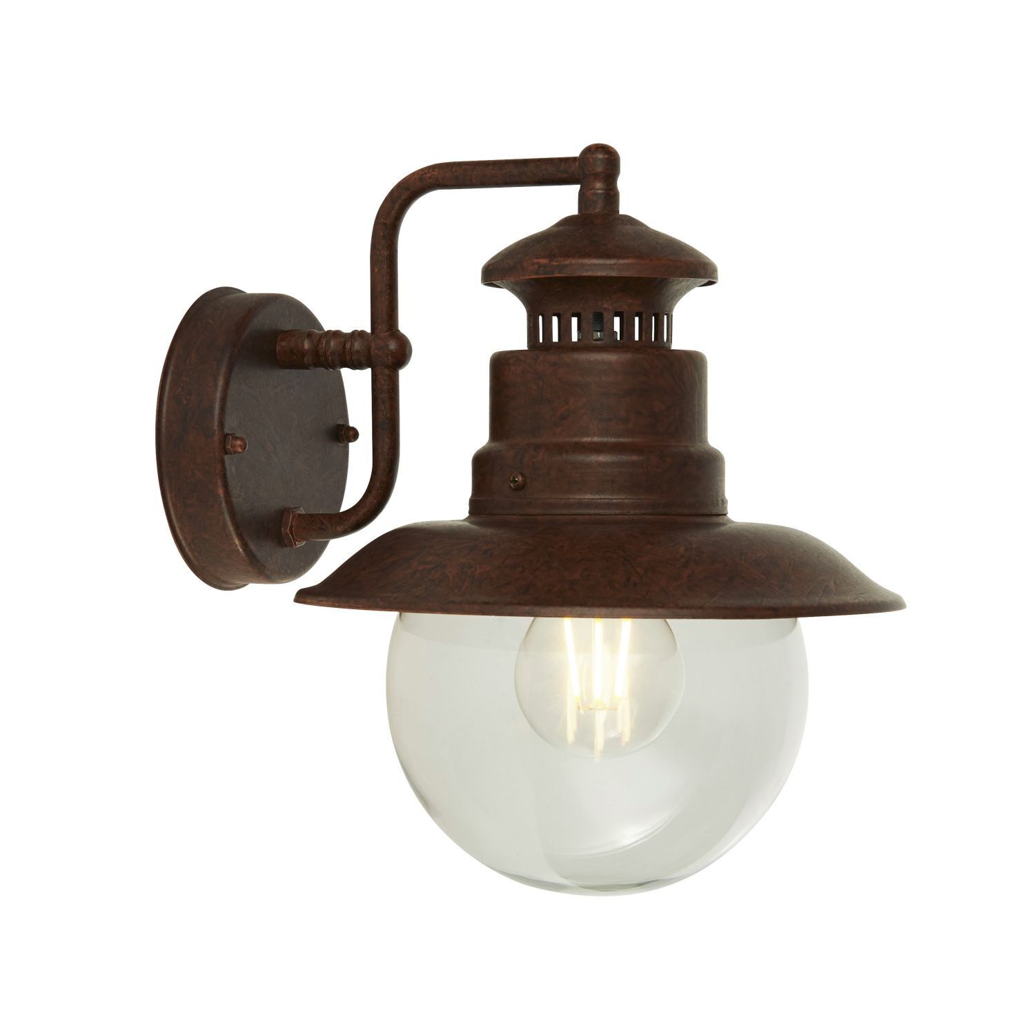 Außenlampe Wand IP44 H: 27 cm E27 Braun Glas Metall Maritim