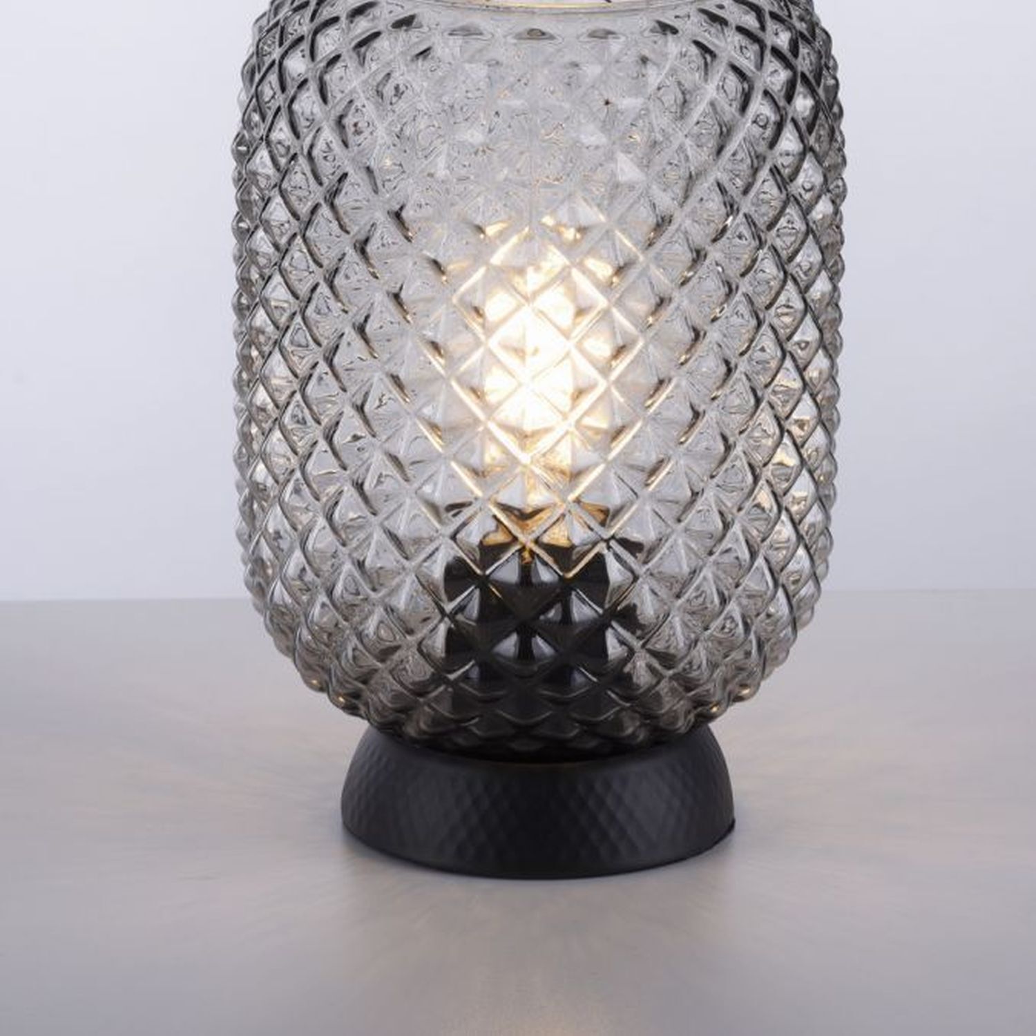 Tischlampe Rauchgrau Schwarz Glas Metall 22,5 cm E27 Lampe, Glas, Töpferei, Tischlampe