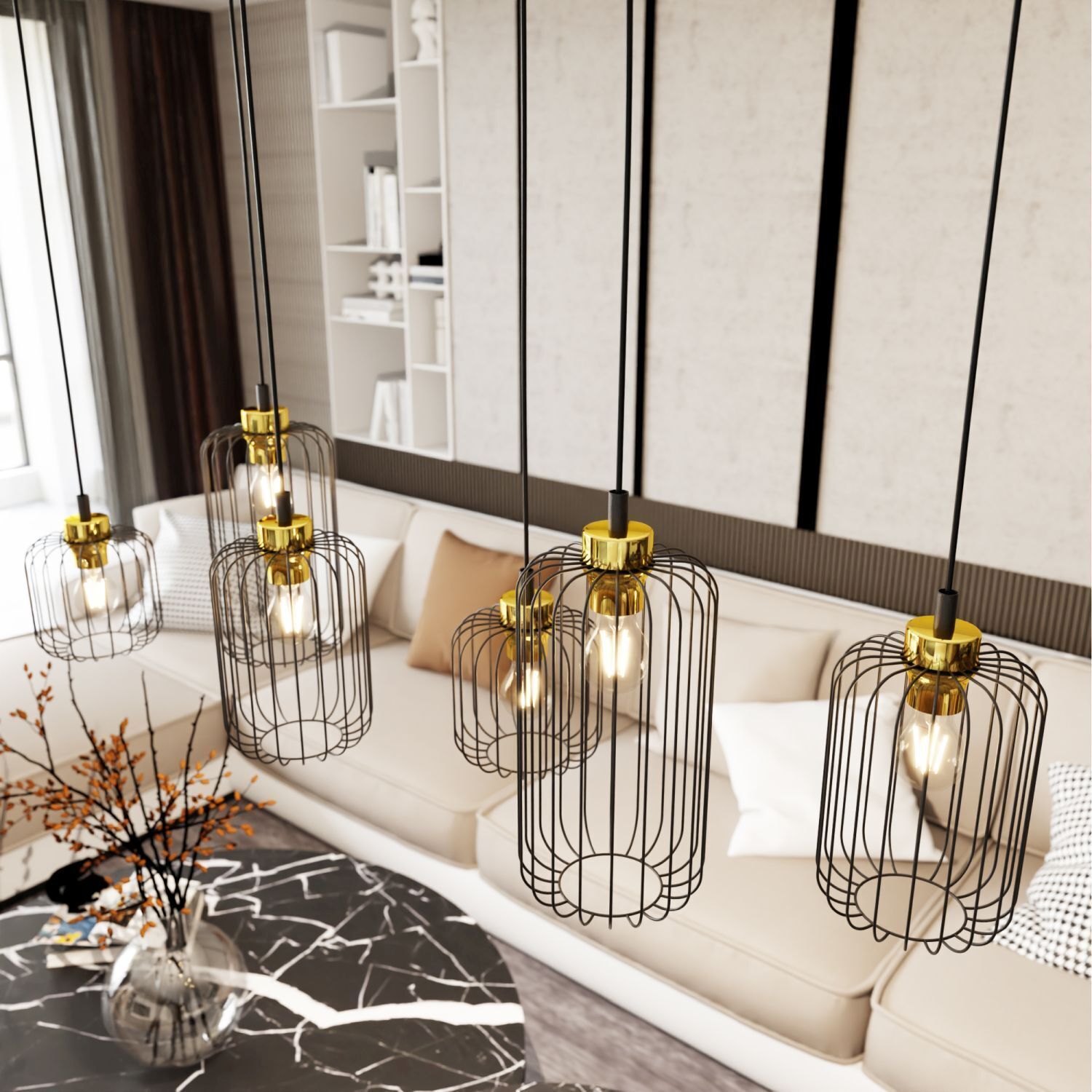 Hängelampe Metall E27 115 cm lang stilvoll Schwarz Gold Dekoration für Zuhause, Lampe, Kronleuchter, Drinnen, Innenarchitektur