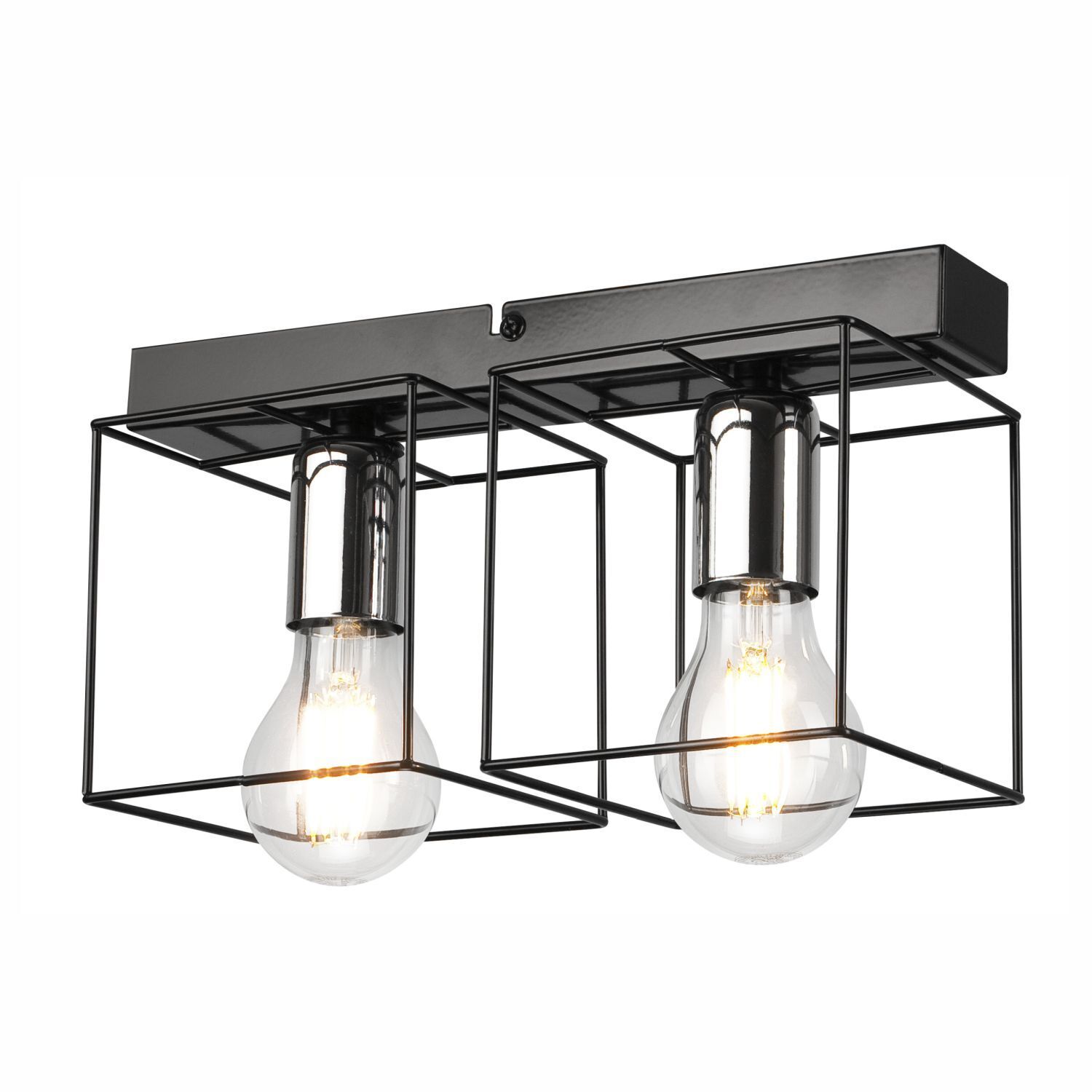 Deckenlampe Schwarz Chrom 2-flammig E27 Metall Modern