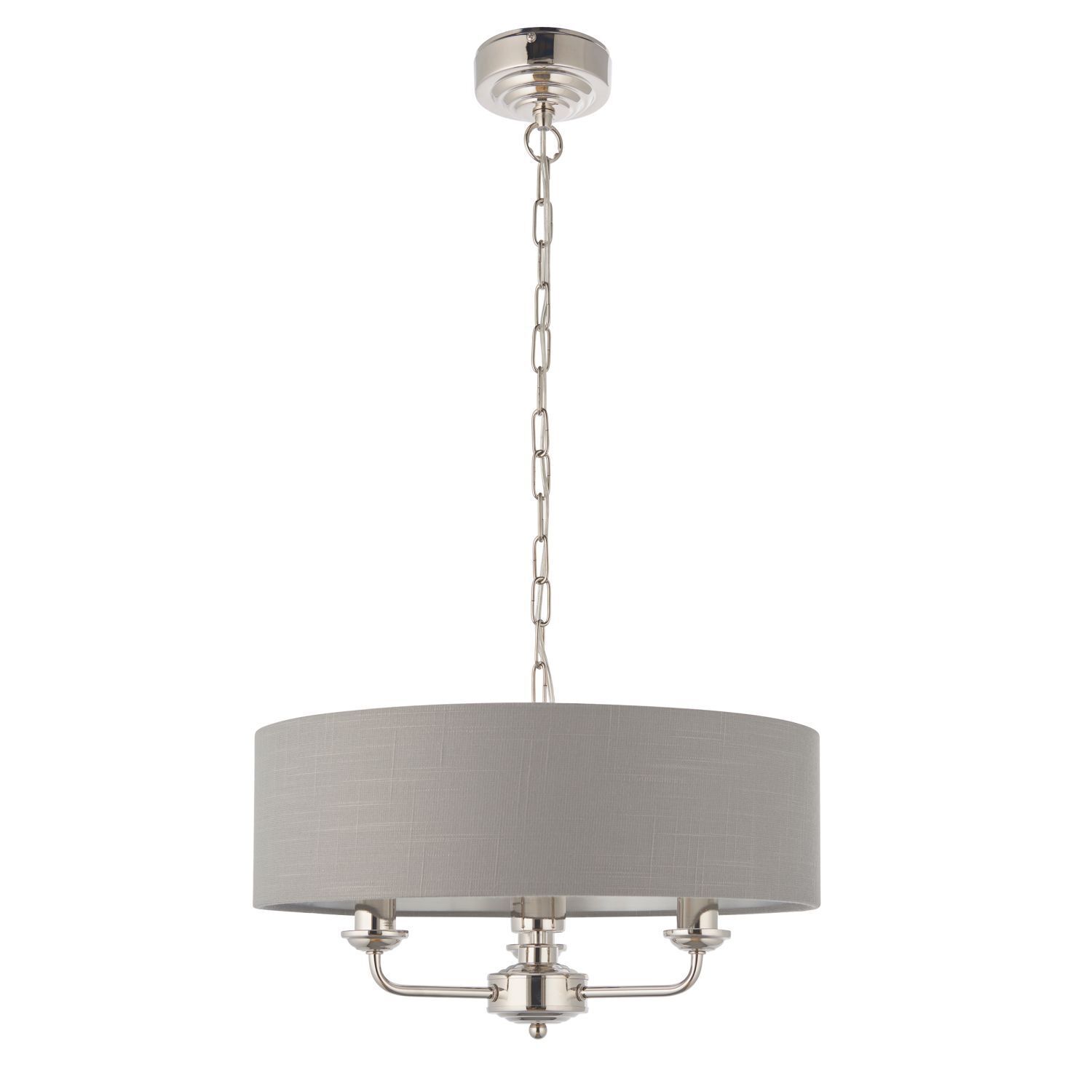 Hängelampe rund D: 45 cm Stoff Metall Nickel Anthrazit 3x E14