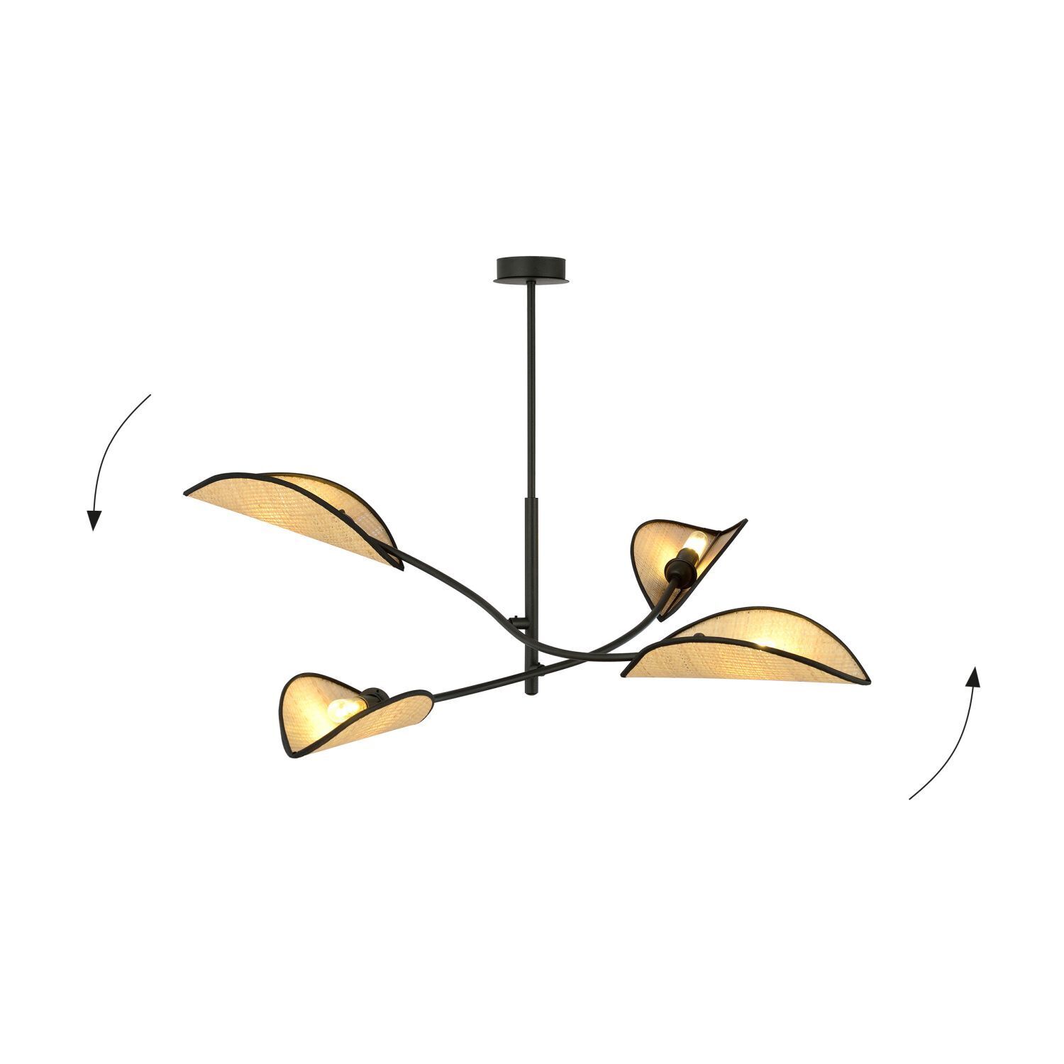 Deckenleuchte drehbar L: 102 cm Rattan Metall 4-flammig E14