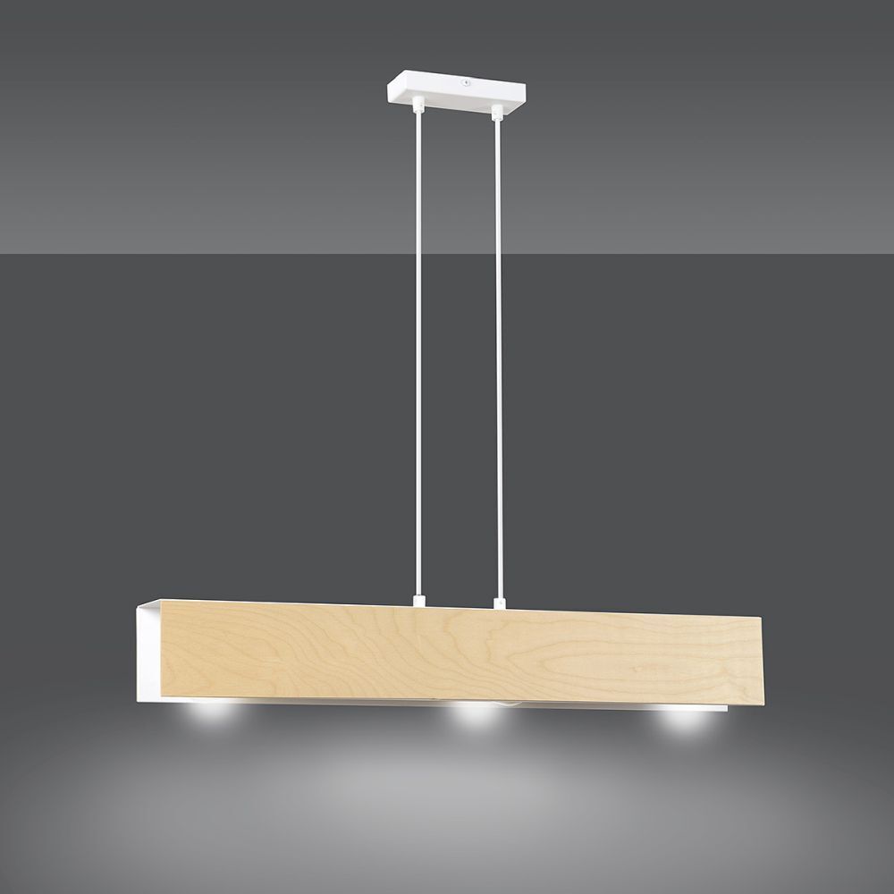 Pendelleuchte Holz Metall verstellbar 3x E27 Natur Weiß Lampe