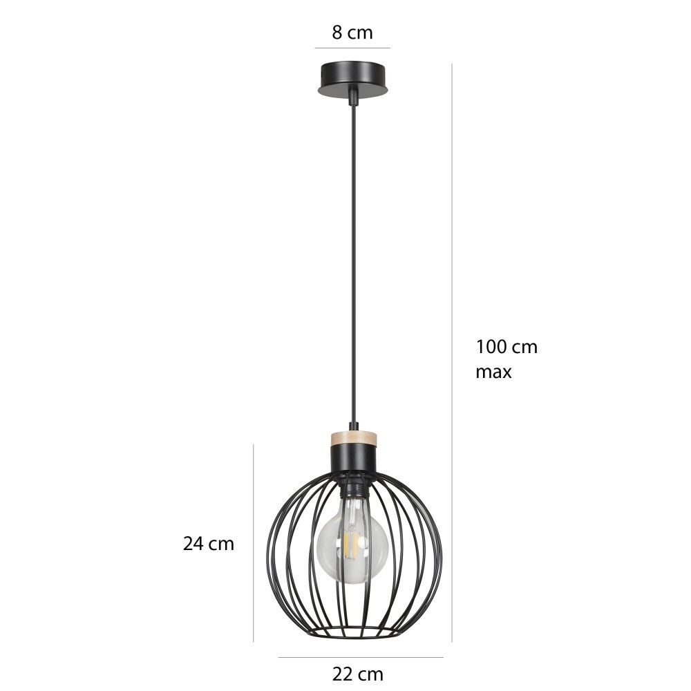 Pendelleuchte rund Kugel Ø22cm Retro Schwarz Metall