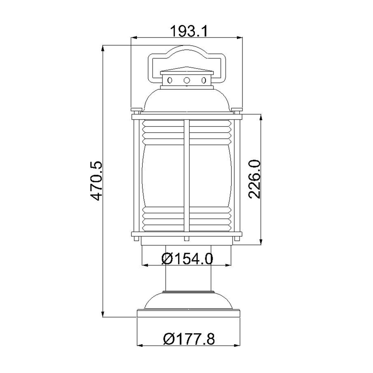 Sockelleuchte Aluminium Glas E27 IP44 47,1 cm Vintage Diagramm, Handlung