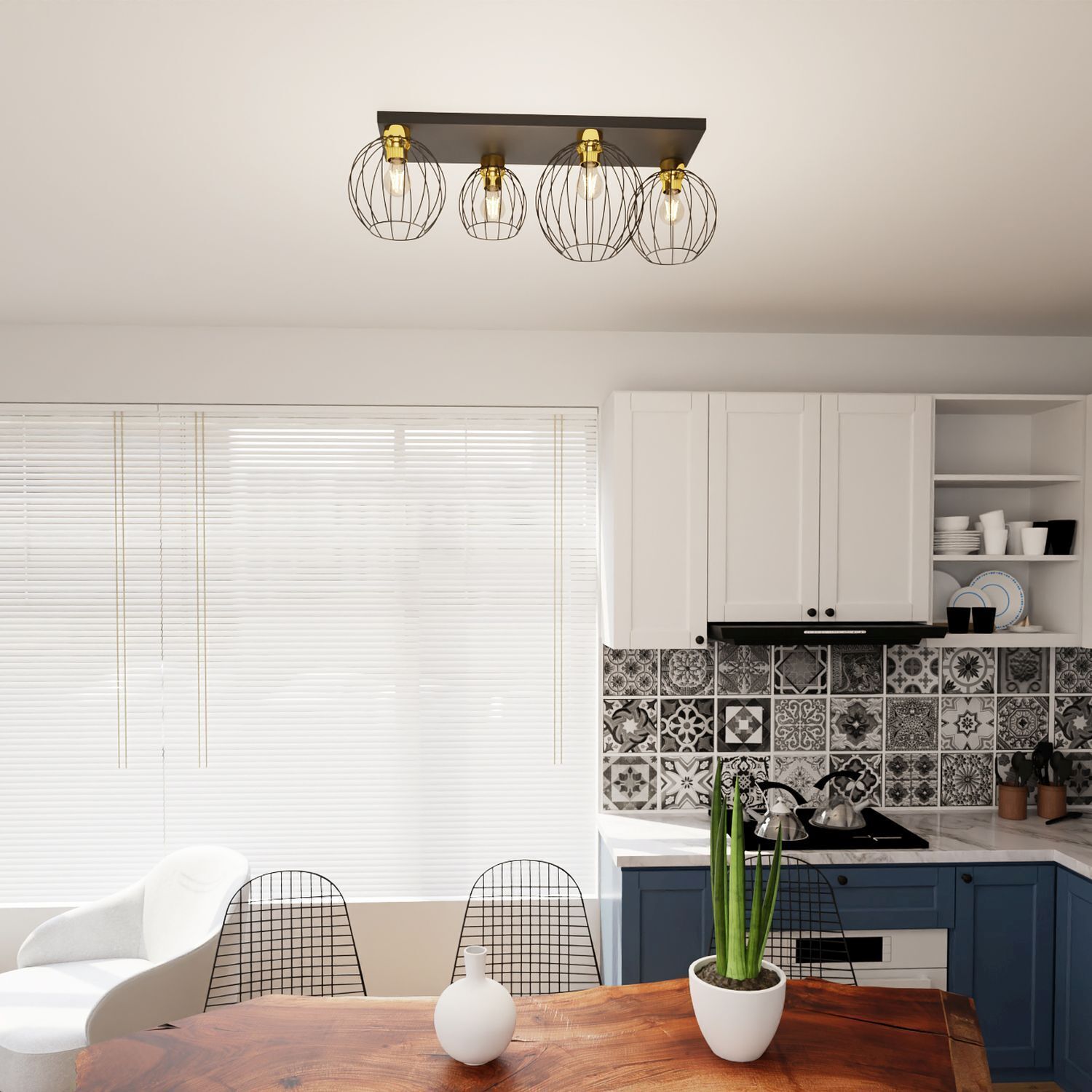 Stilvolle Deckenleuchte Schwarz Gold Metall E27 L:70 cm küche, lampe, pendellicht, kachelrückwand, schrank