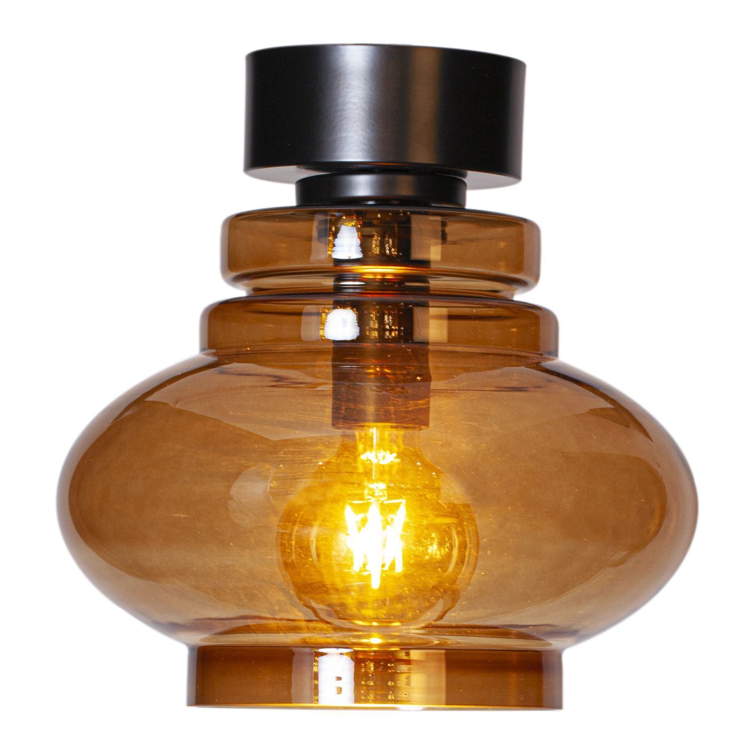 Deckenlampe Vintage Metall Rauchglas B: 30 cm in Silber Cognac