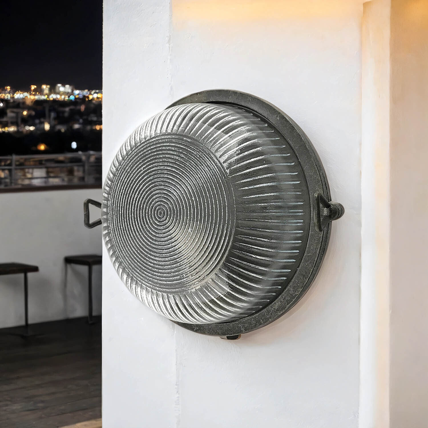 Kellerlampe Echt-Messing Glas E27 IP64 Ø 17,5 cm rund