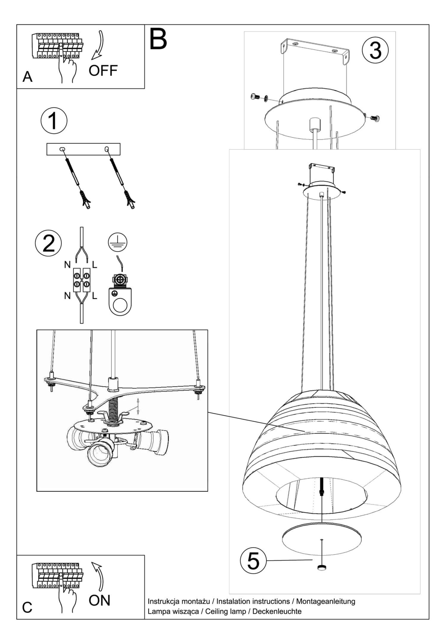 Pendelleuchte Weiß Stoff Glas Ø 60 cm groß 3x E27 DIYA