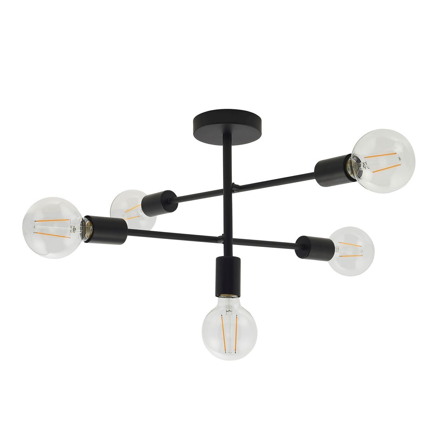 Deckenlampe Schwarz Metall 53 cm breit Retro für 5x E27
