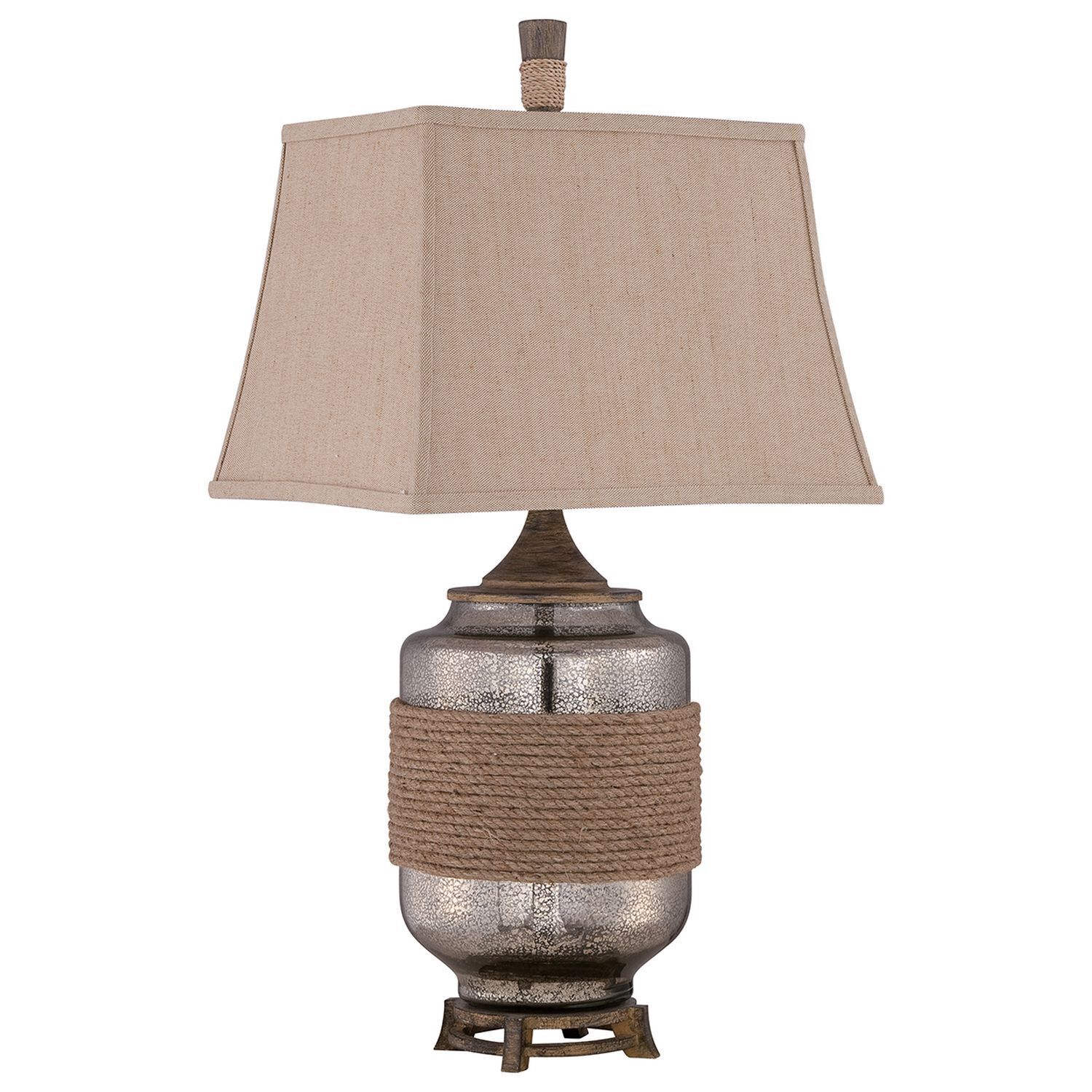 Tischleuchte Glas Leinen Klassisch 83cm in Silber Beige