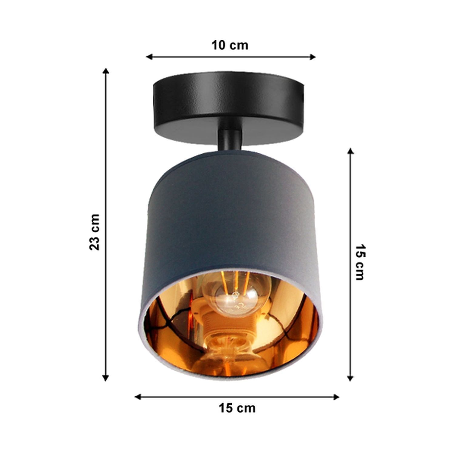 Flexibler Deckenspot Stoff Grau Gold Ø15 cm blendarm