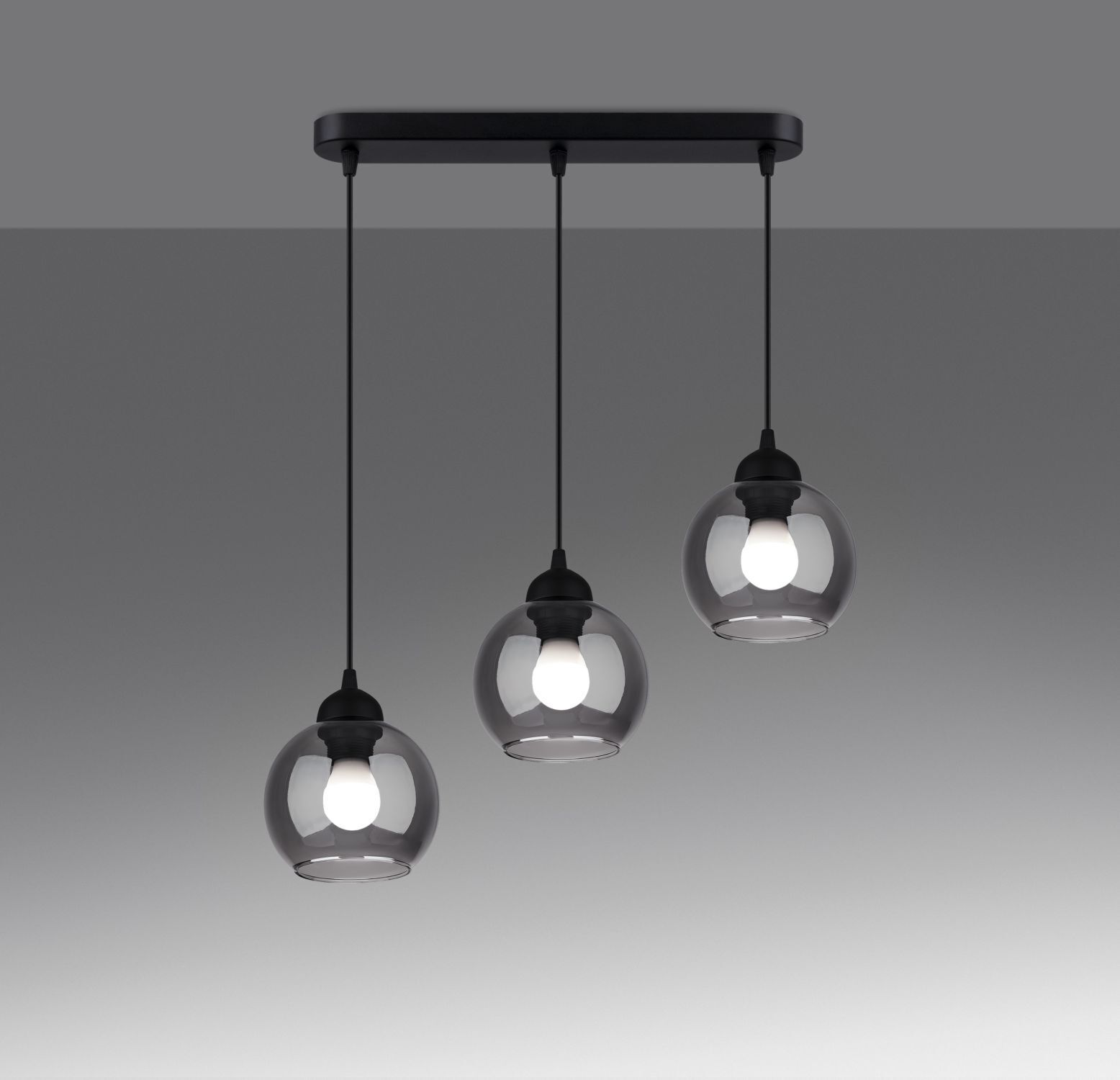 Hängelampe Esstisch Modern Schwarz 3-flammig Rauchglas