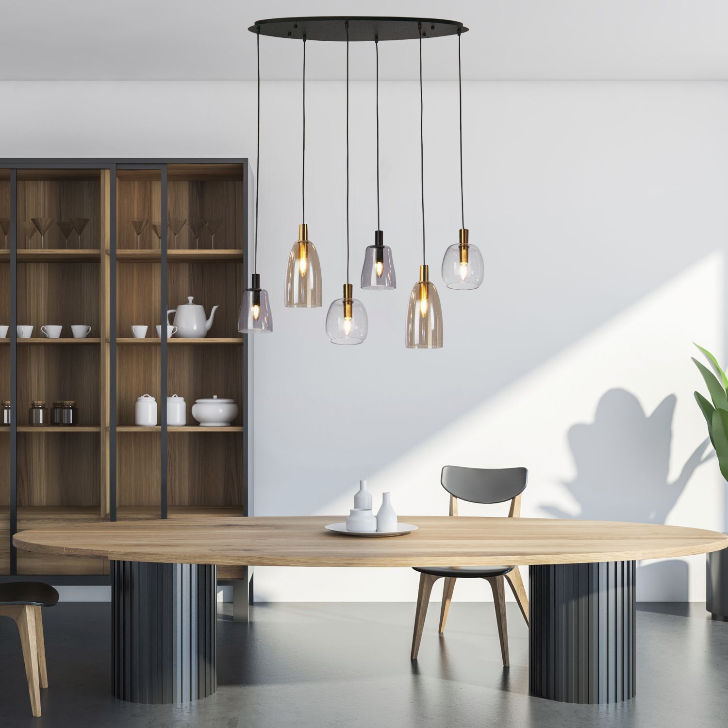 Hängelampe 6-flammig E14 B: 95 cm Glas Metall Vintage