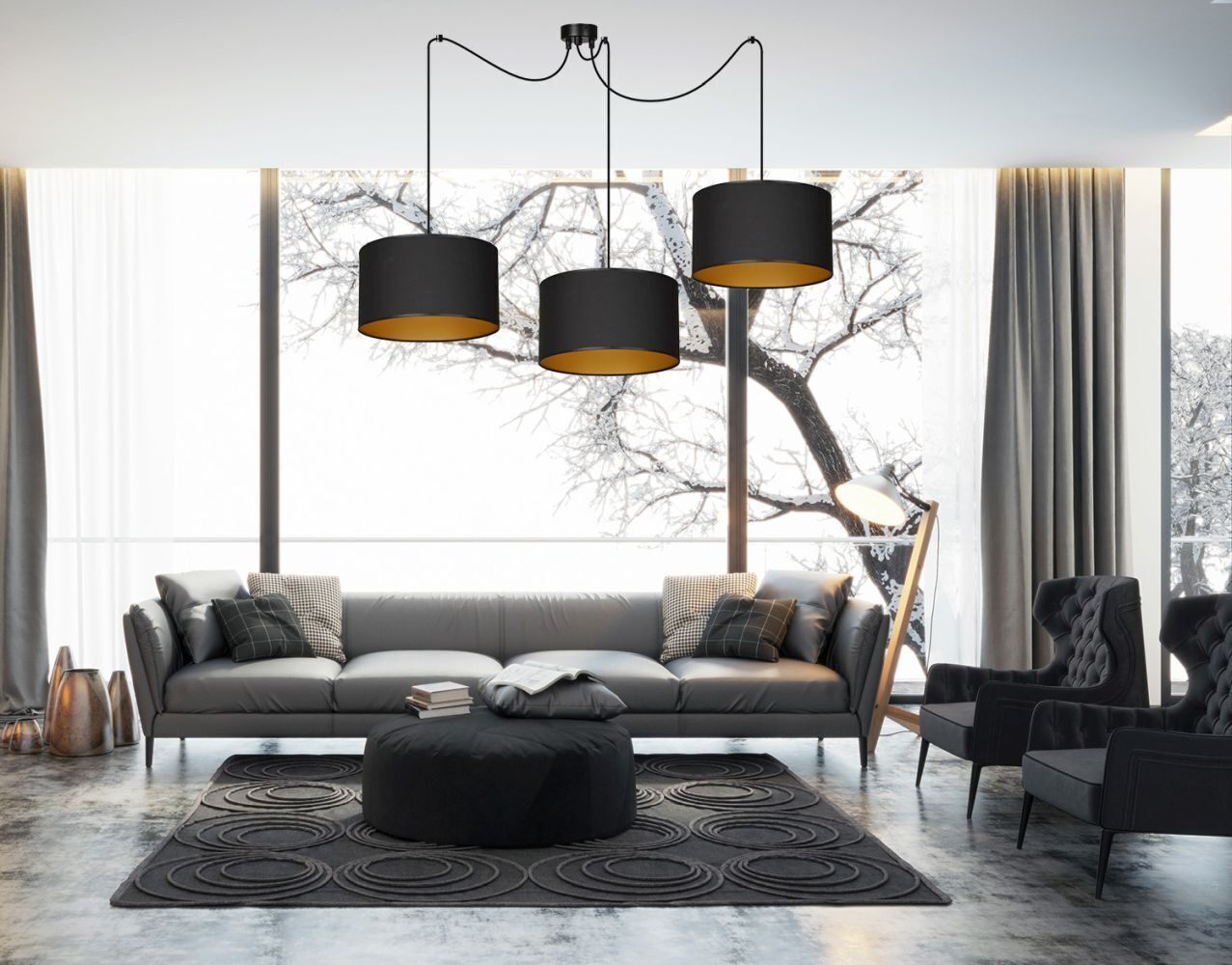 Hängelampe Schwarz Gold verstellbar 3 flammig Stoff E27 Lampe, Dekoration für Zuhause, Mobiliar